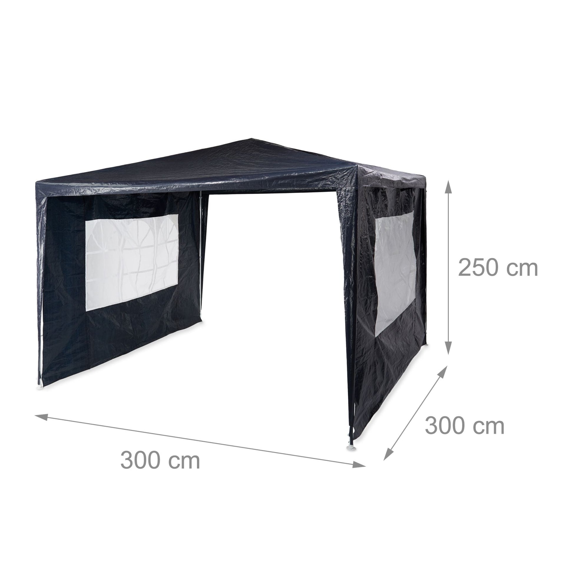 Pavillon 3x3 m mit 2 Seitenteilen Weiss-Dunkelblau-Transparent von Relaxdays