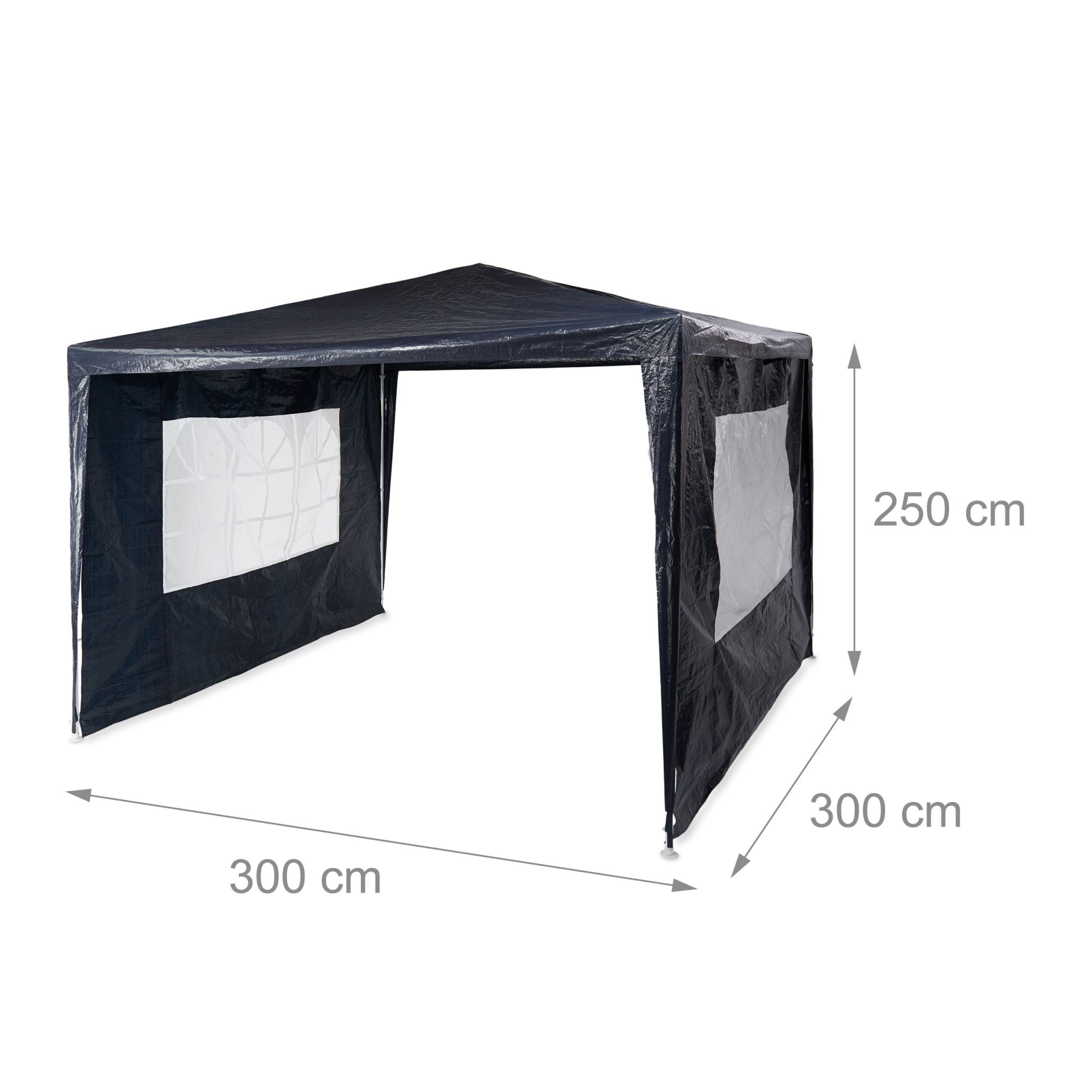 Pavillon 3x3 m mit 2 Seitenteilen Weiss-Dunkelblau-Transparent von Relaxdays