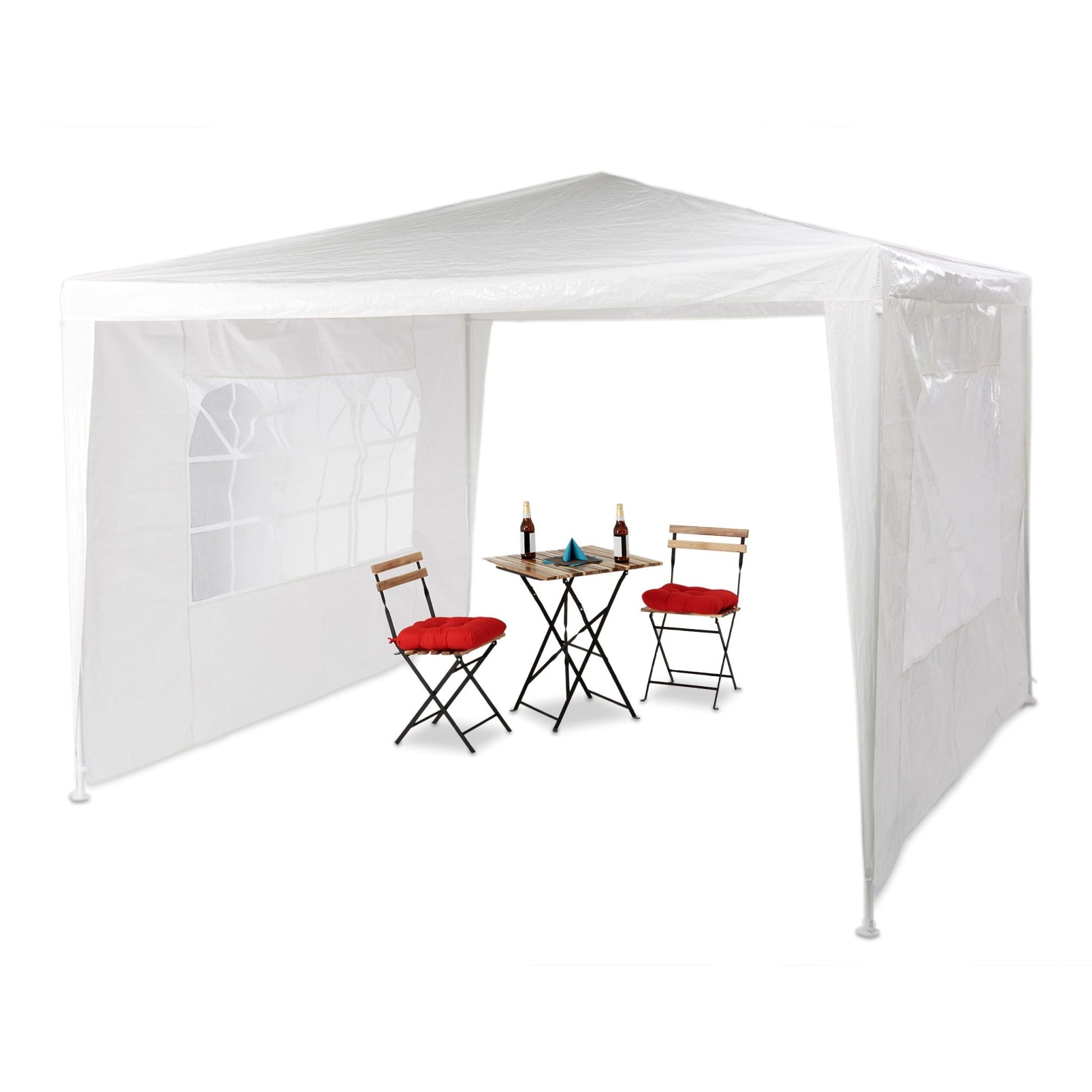 Pavillon 3x3 m mit 2 Seitenteilen Weiss-Transparent von Relaxdays