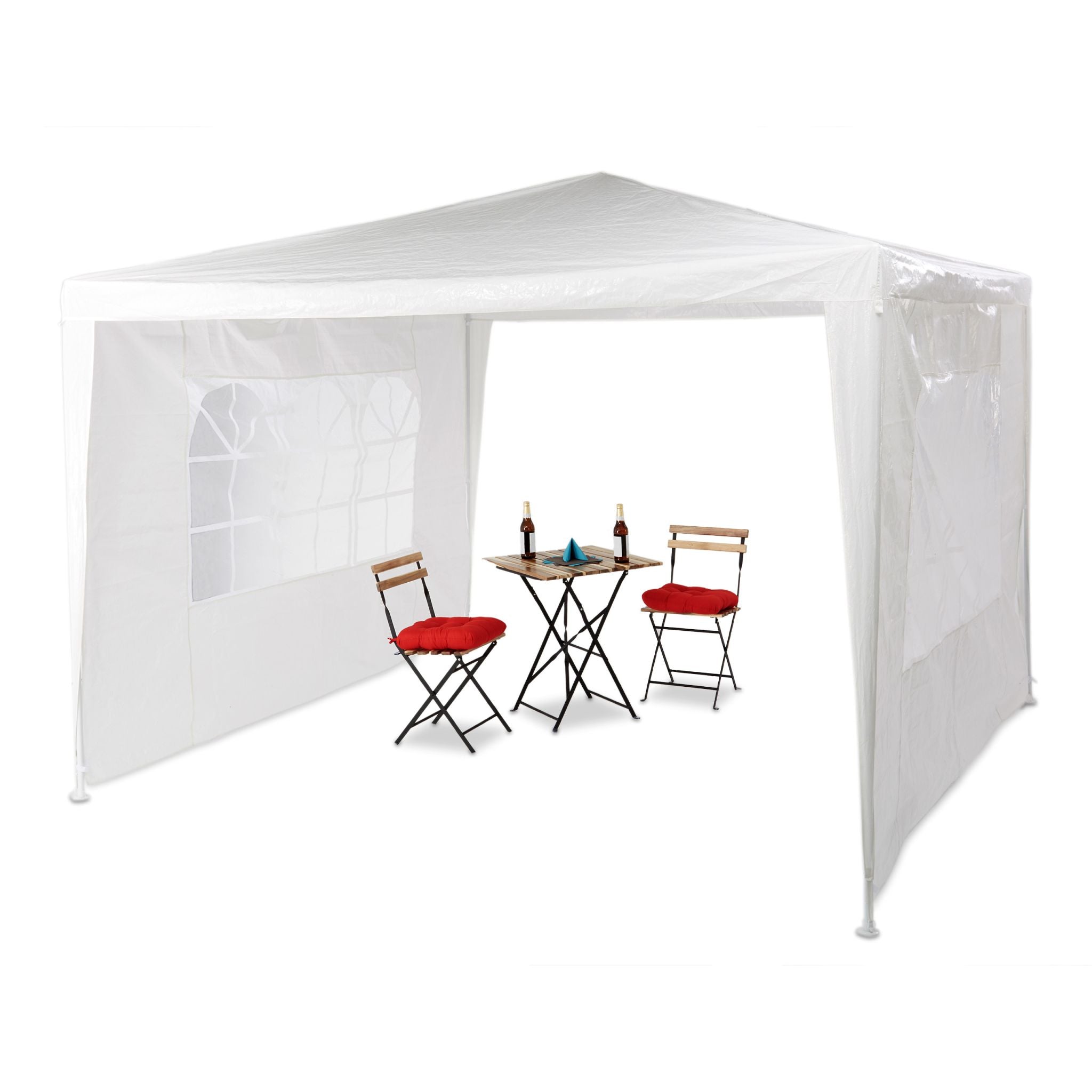 Pavillon 3x3 m mit 2 Seitenteilen Weiss-Transparent von Relaxdays