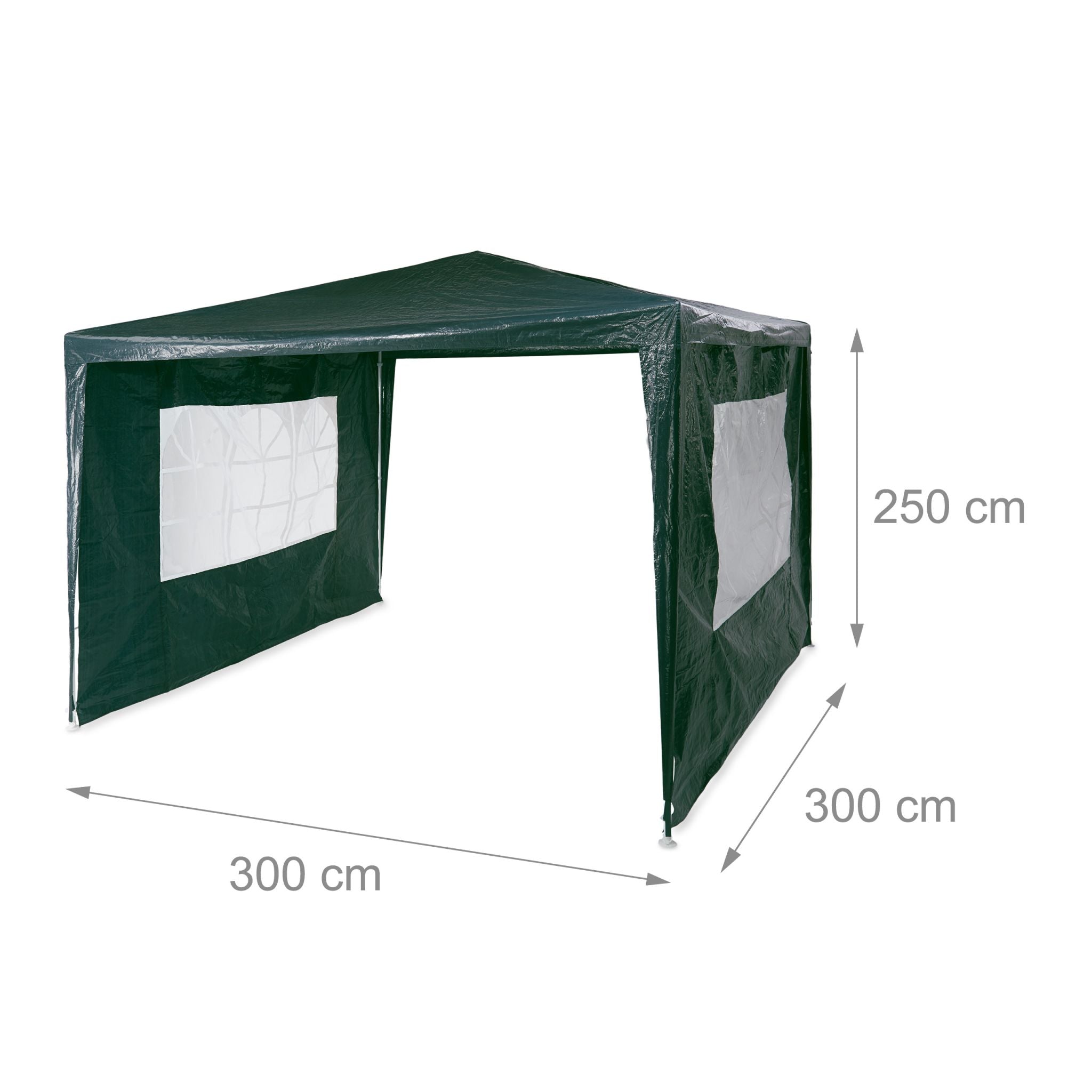 Pavillon 3x3 m mit 2 Seitenteilen Weiss-Dunkelgrün-Transparent von Relaxdays