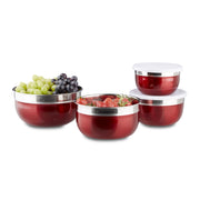 Schüssel Set mit Deckel 4-teilig Rot-Silber von Relaxdays