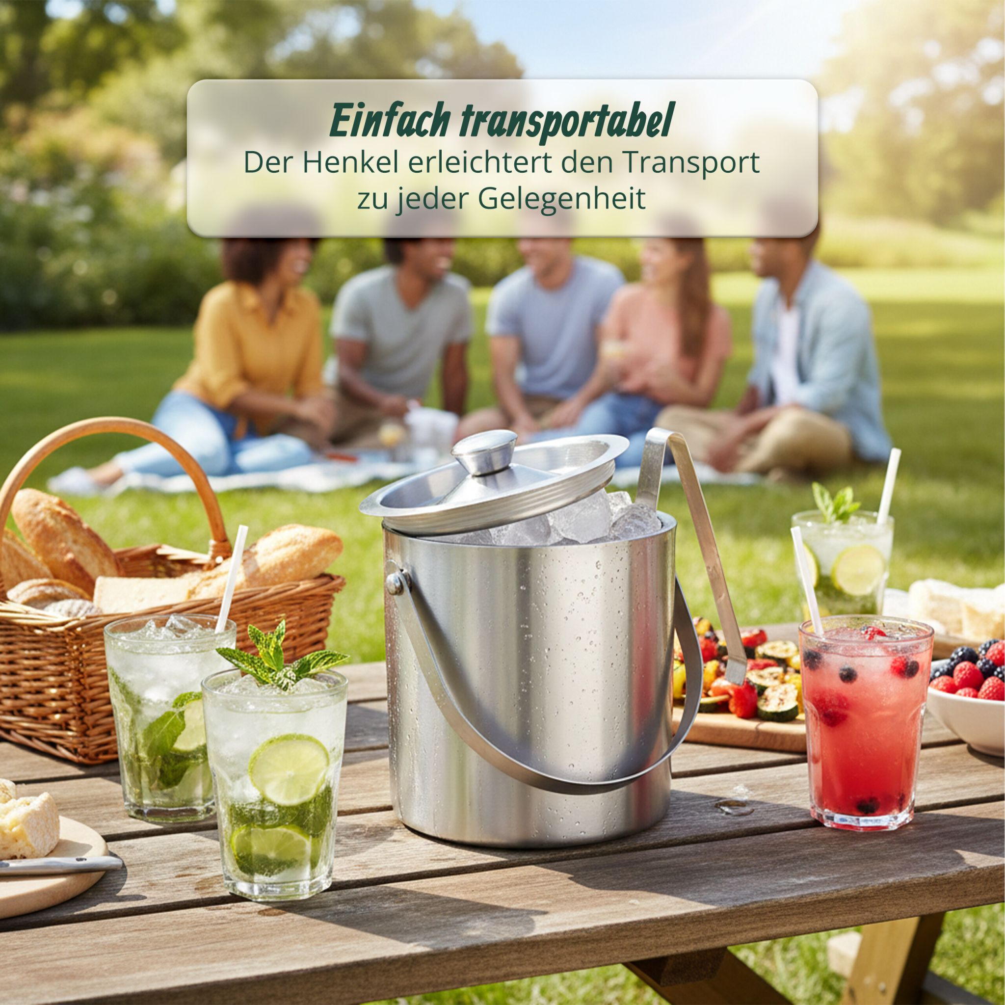 Eisbehälter mit Eiszange für 1,5L Silber von Relaxdays