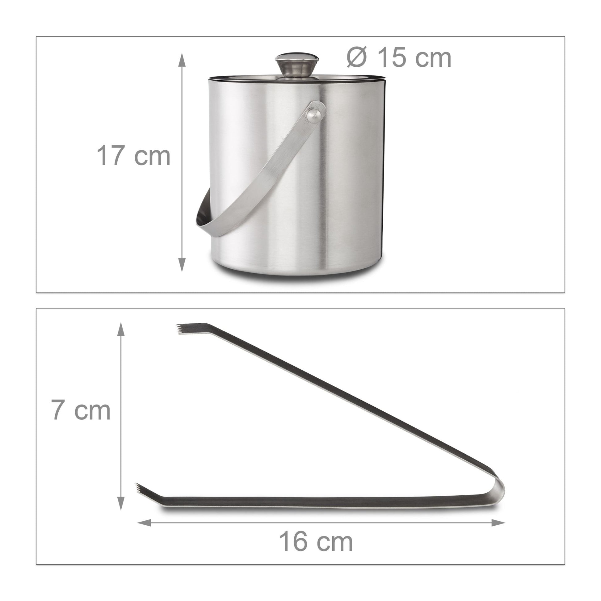 Eisbehälter mit Eiszange für 1,5L Silber von Relaxdays
