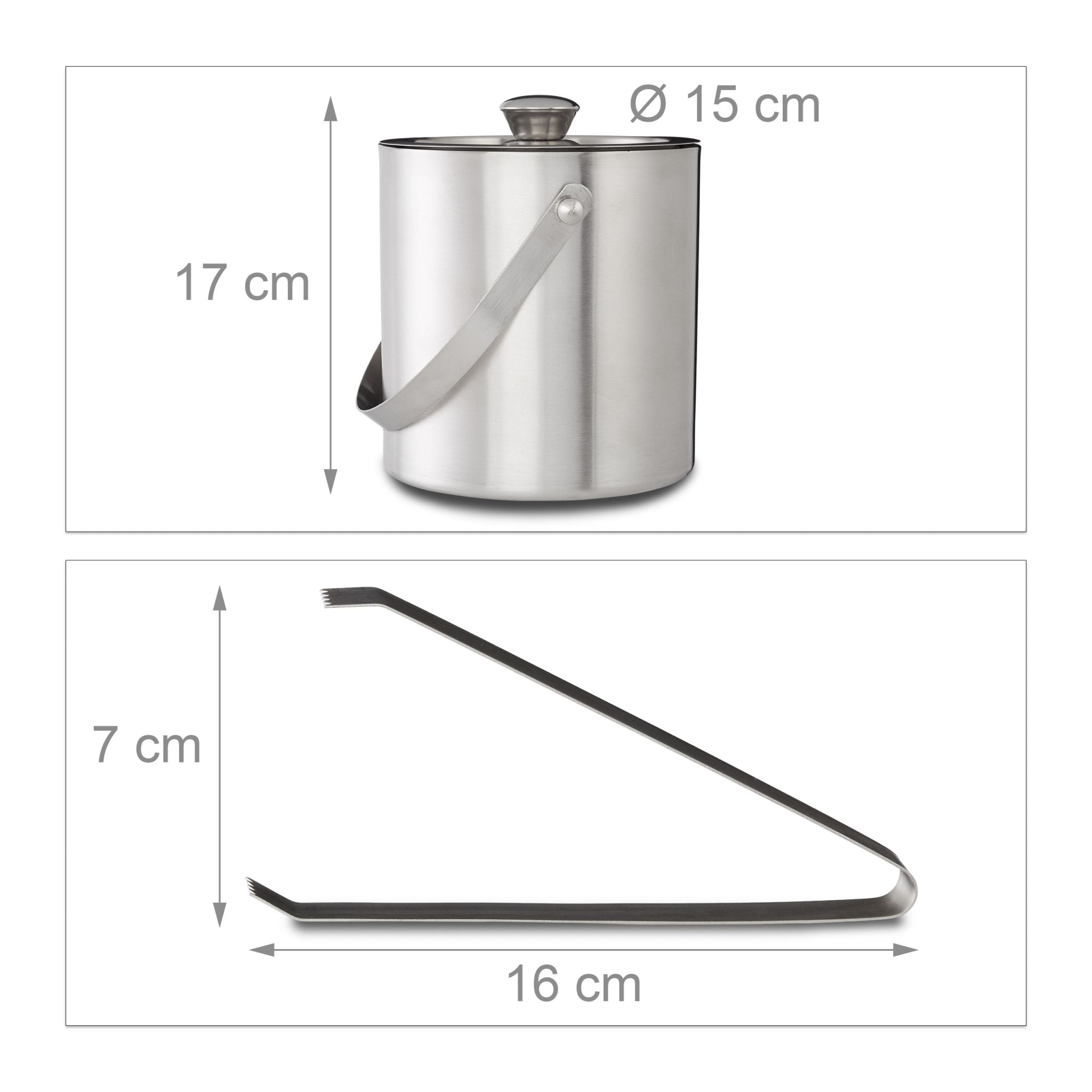 Eisbehälter mit Eiszange für 1,5L Silber von Relaxdays