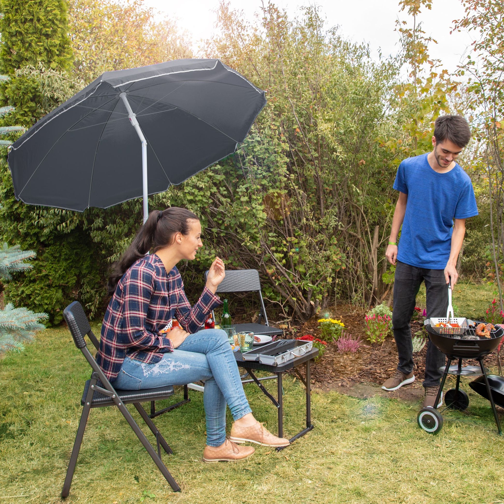 Sonnenschirm 180cm Weiss-Grau von Relaxdays