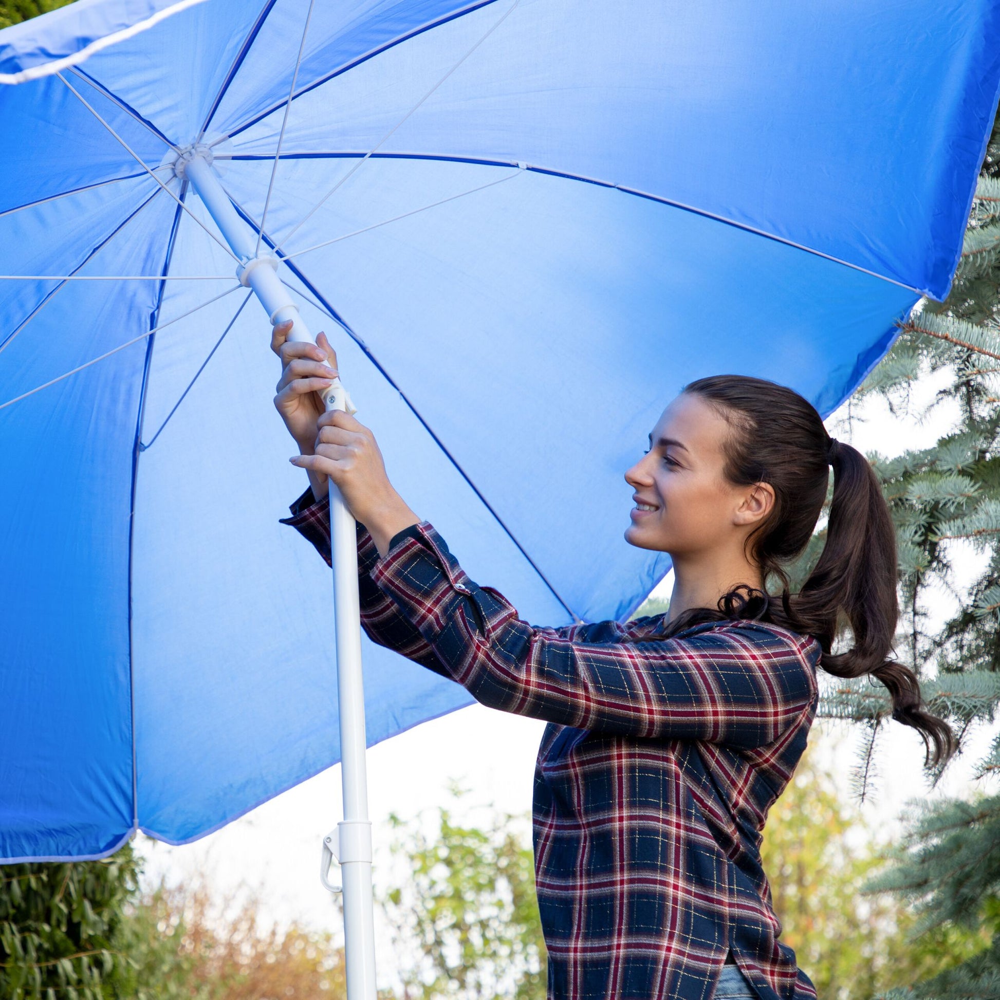 Sonnenschirm 180cm Weiss-Grau von Relaxdays
