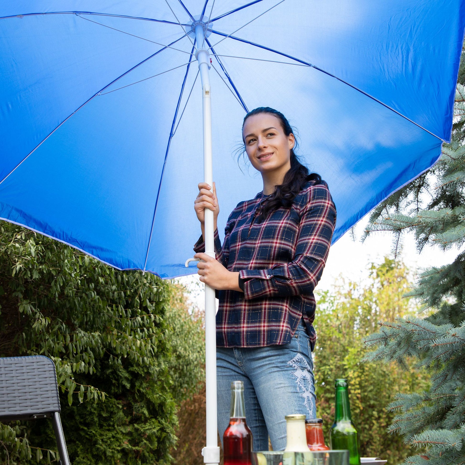 Sonnenschirm 180cm Weiss-Gelb von Relaxdays