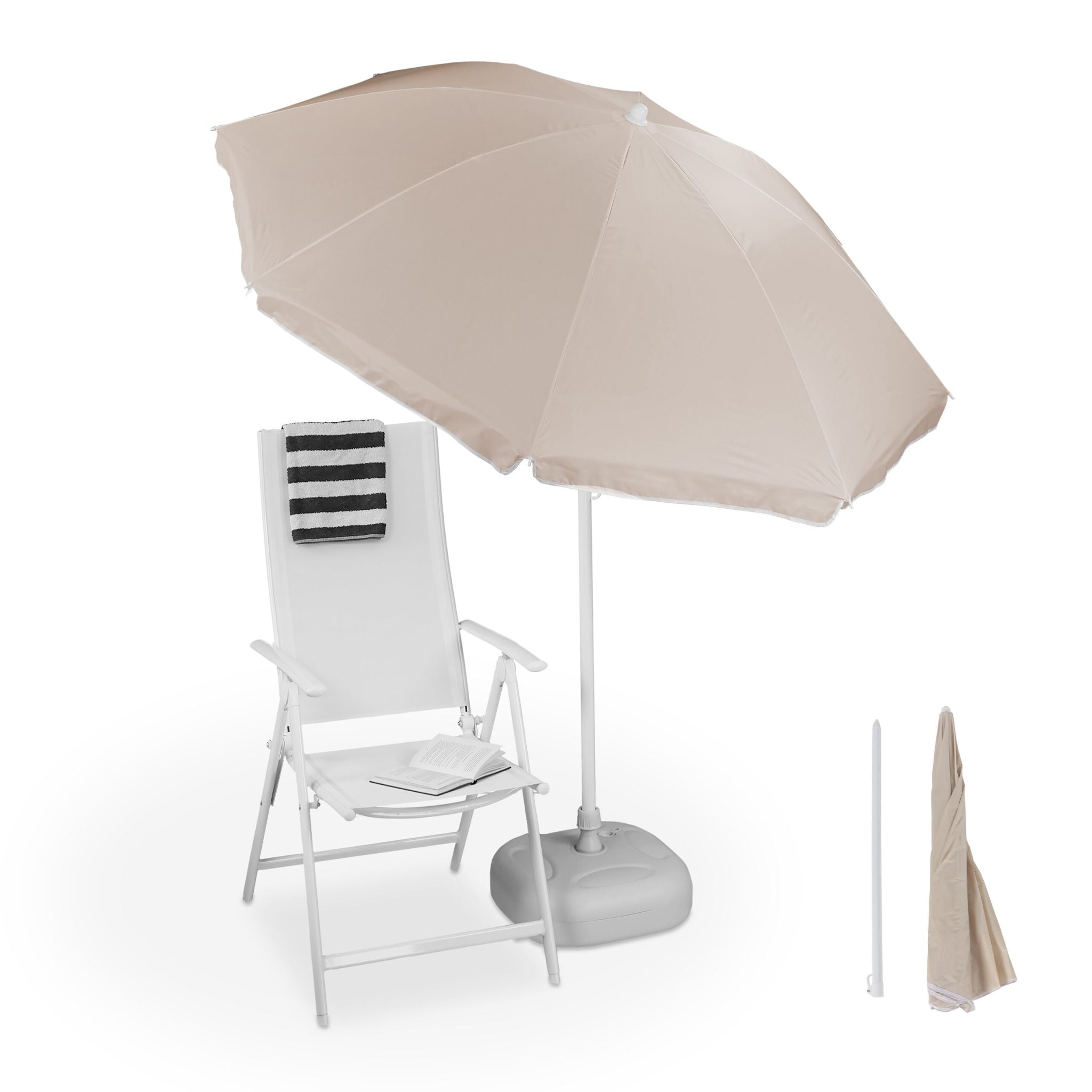Sonnenschirm 180cm Beige-Weiss von Relaxdays