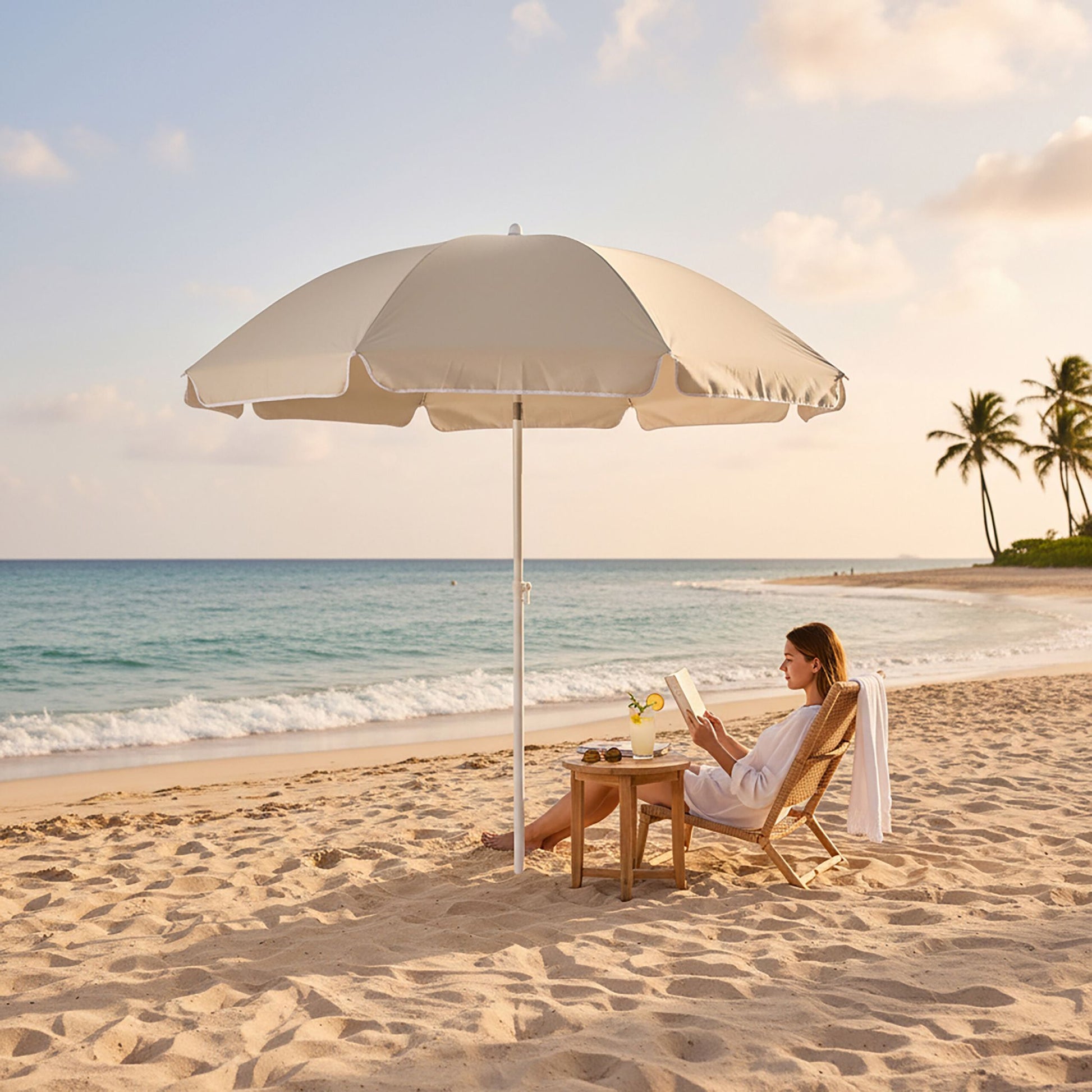 Sonnenschirm 180cm Beige-Weiss von Relaxdays