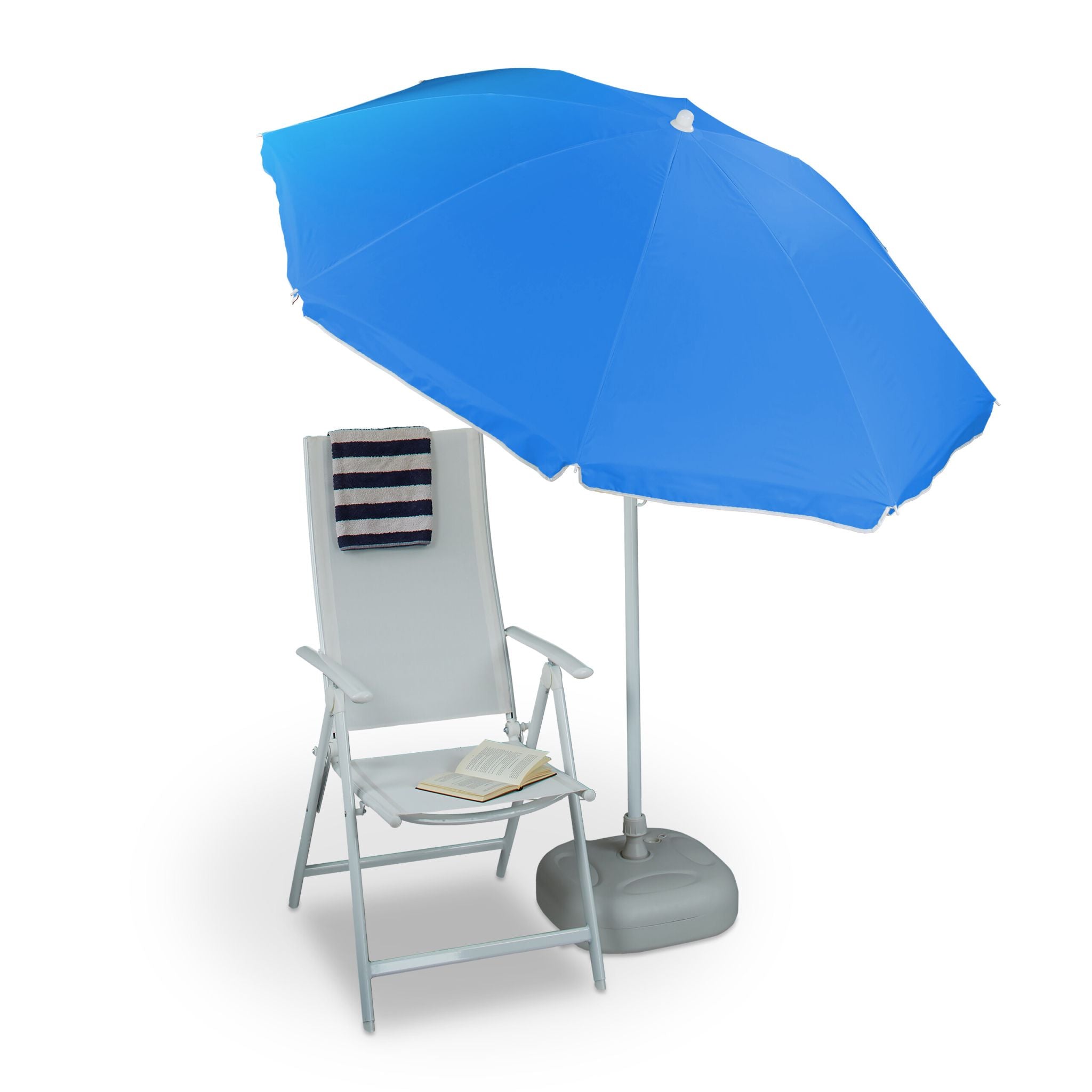 Sonnenschirm 180cm Weiss-Blau von Relaxdays