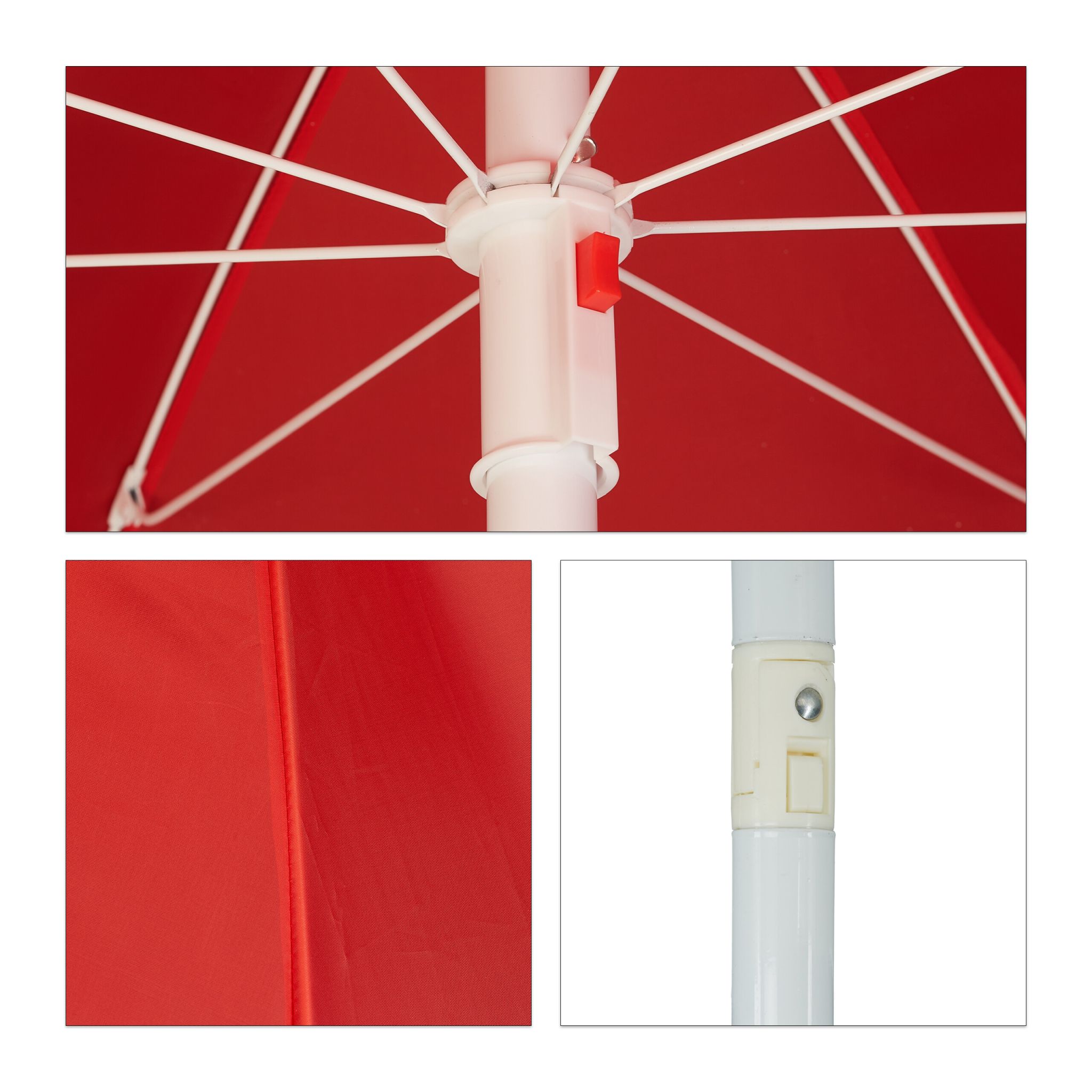 Sonnenschirm 180cm Weiss-Rot von Relaxdays