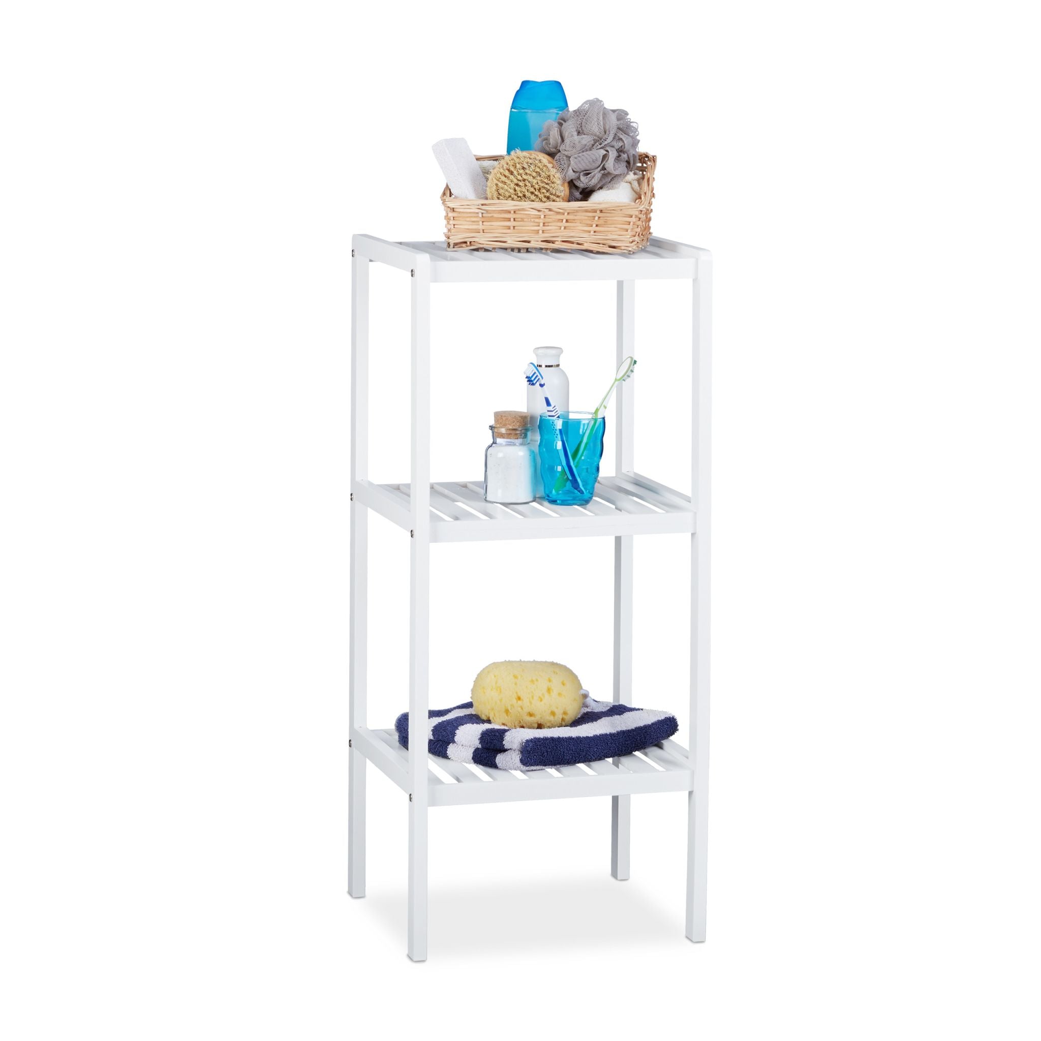 Bambus Badregal mit 3 Ablageflächen Weiss von Relaxdays