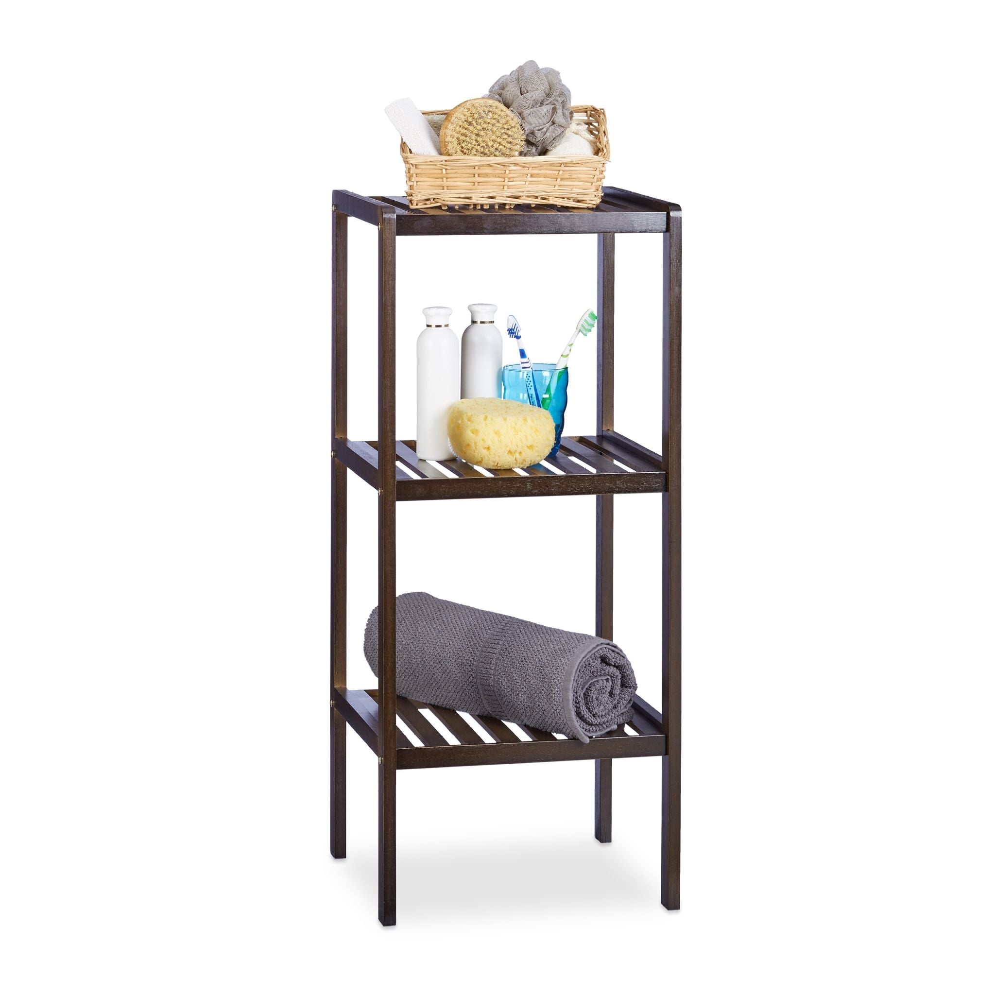 Badregal mit 3 Ablageflächen Bambus Dunkelbraun von Relaxdays