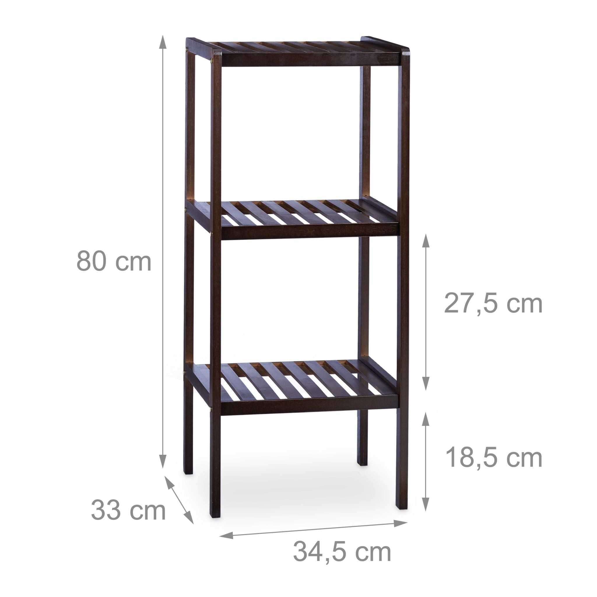 Badregal mit 3 Ablageflächen Bambus Dunkelbraun von Relaxdays
