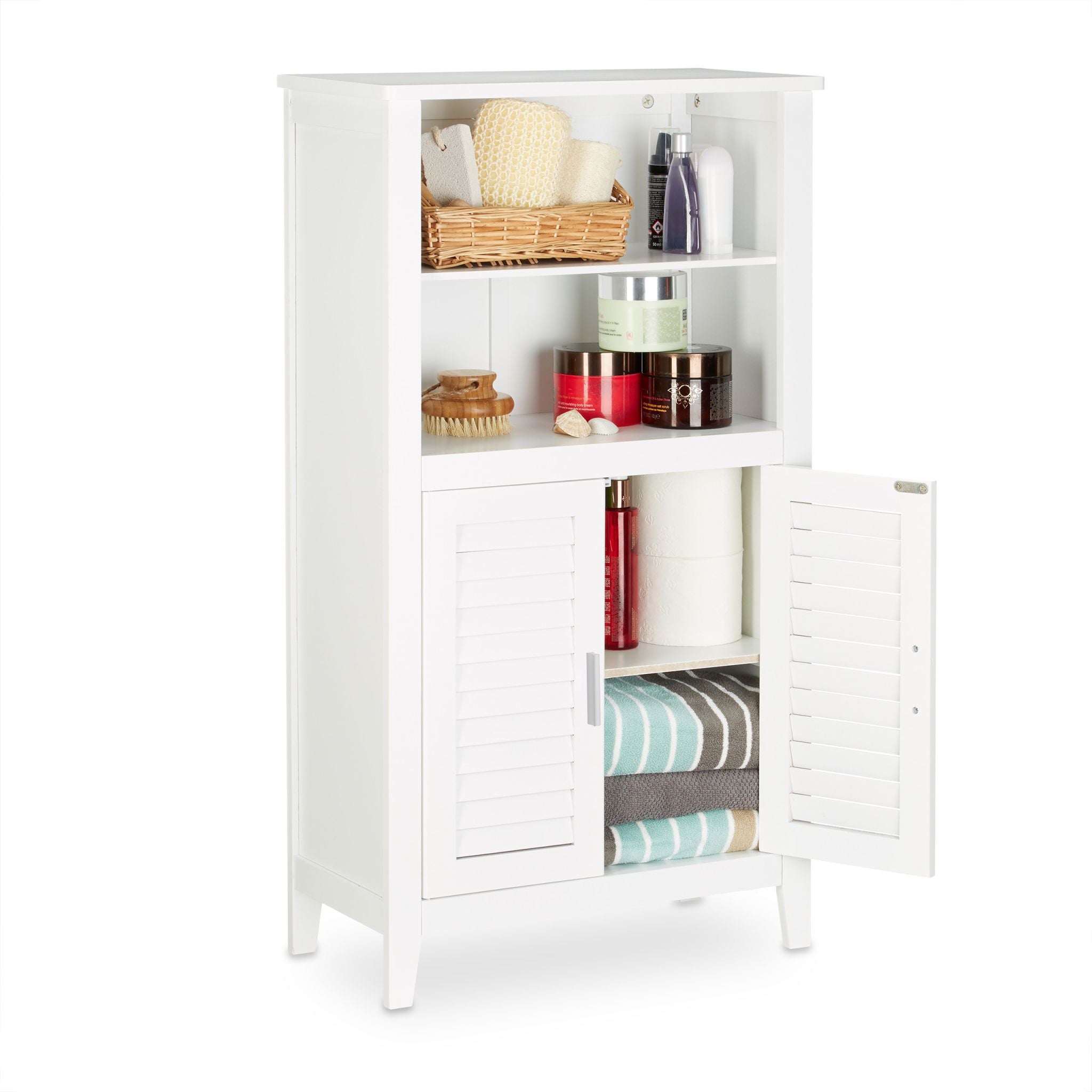 Badezimmerschrank weiss LAMELL Weiss-Silber von Relaxdays