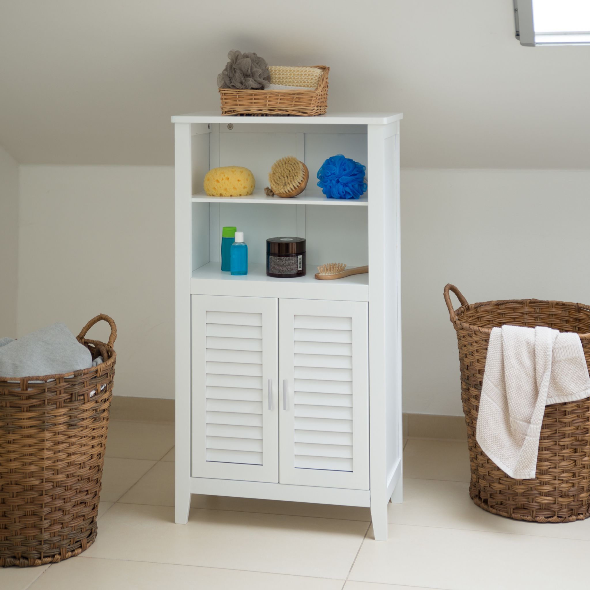 Badezimmerschrank weiss LAMELL Weiss-Silber von Relaxdays