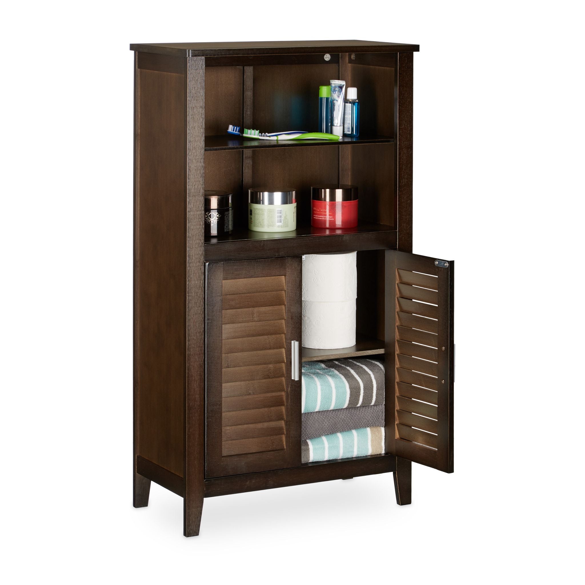 Badezimmerschrank dunkelbraun LAMELL Dunkelbraun-Silber von Relaxdays