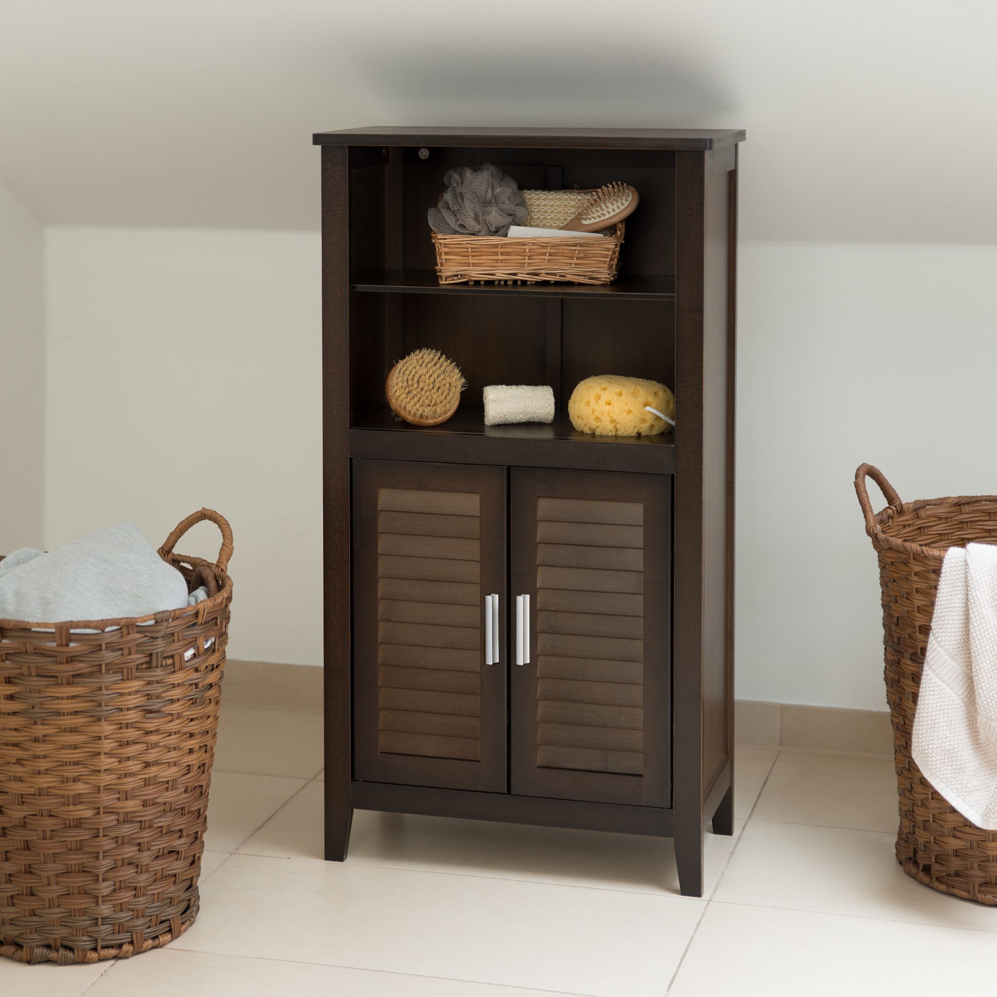 Badezimmerschrank dunkelbraun LAMELL Dunkelbraun-Silber von Relaxdays