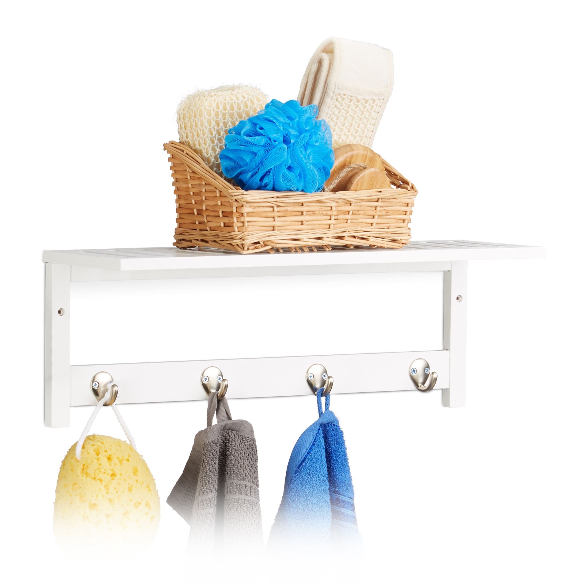 Wandregal mit 4 Haken Weiss-Silber von Relaxdays