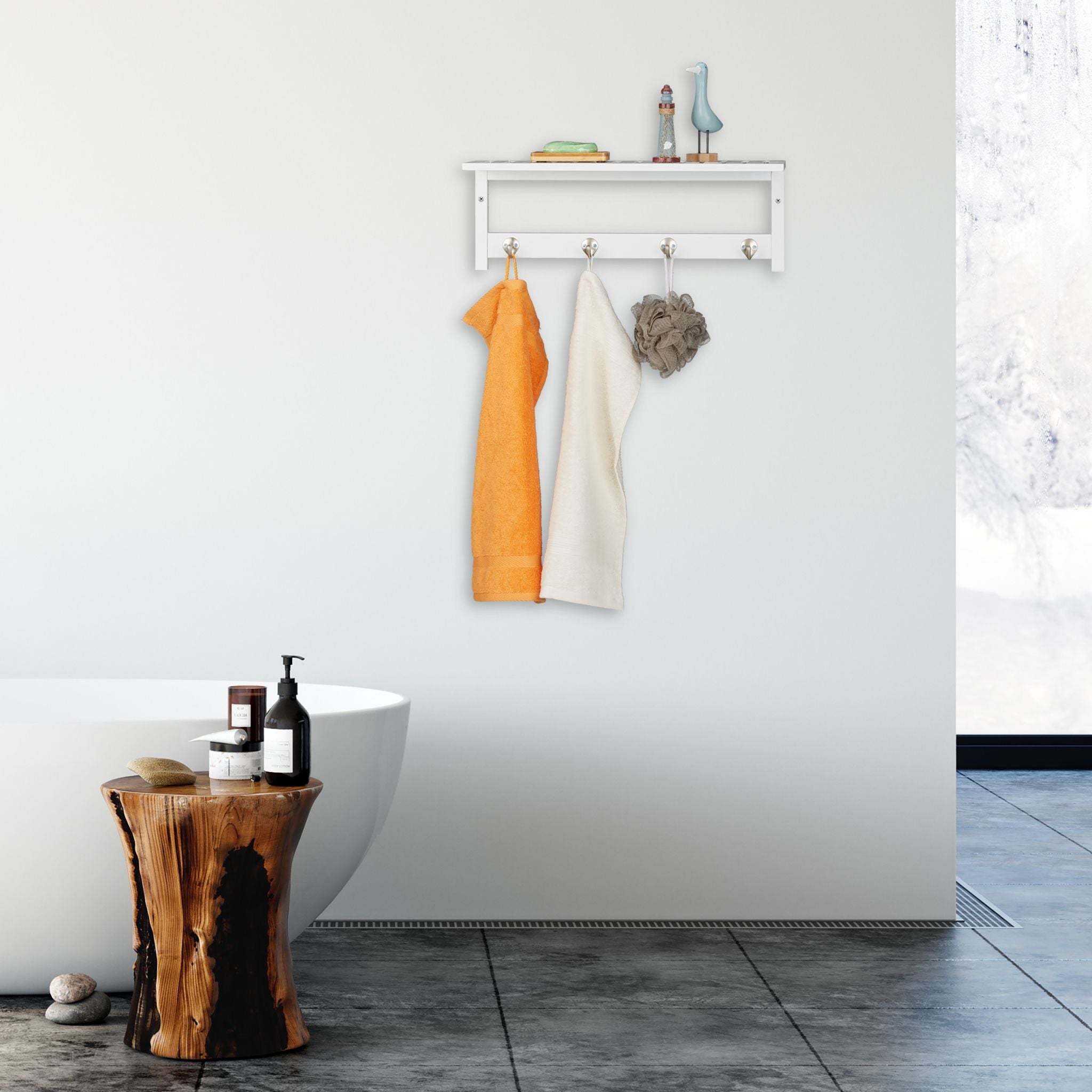 Wandregal mit 4 Haken Weiss-Silber von Relaxdays