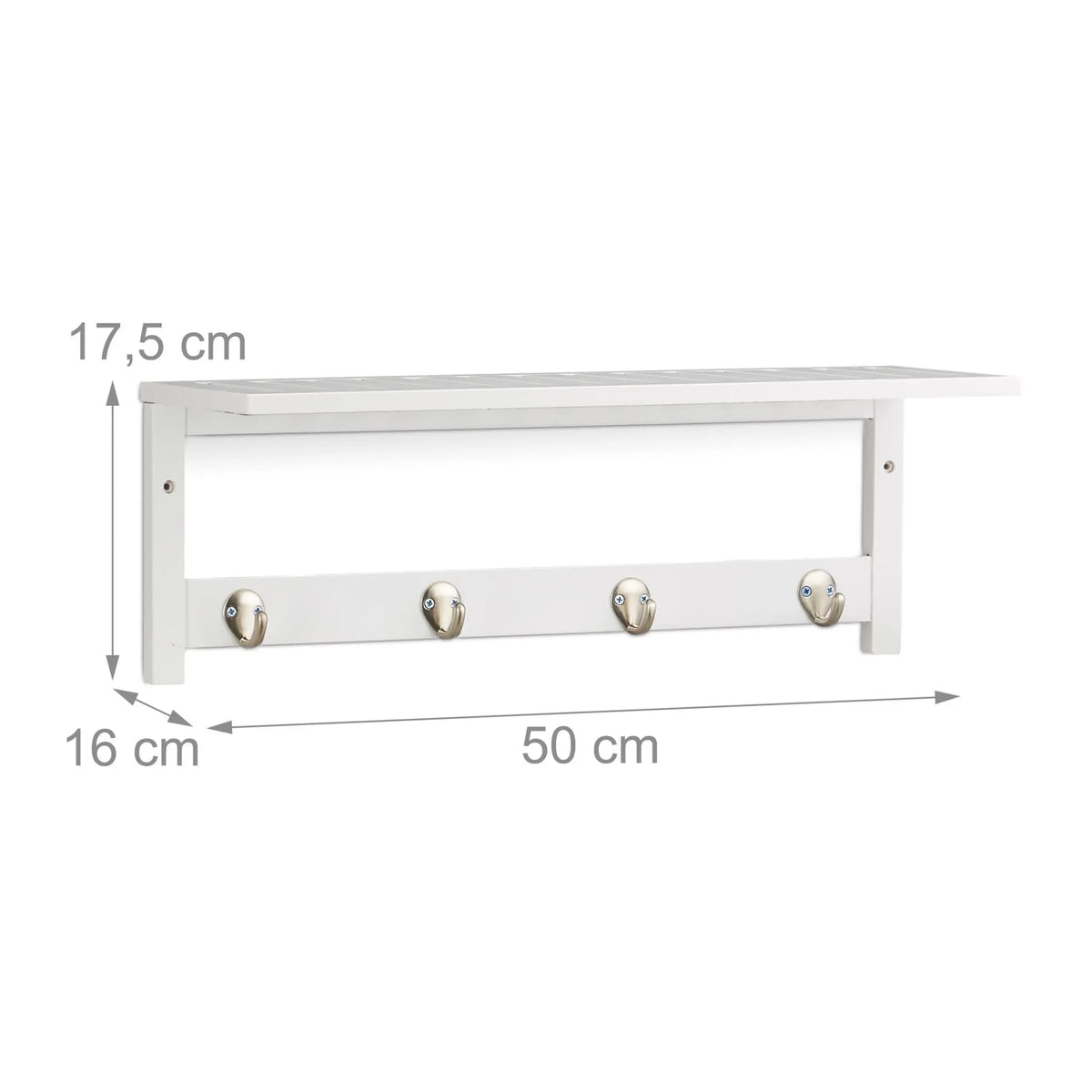 Wandregal mit 4 Haken Weiss-Silber von Relaxdays