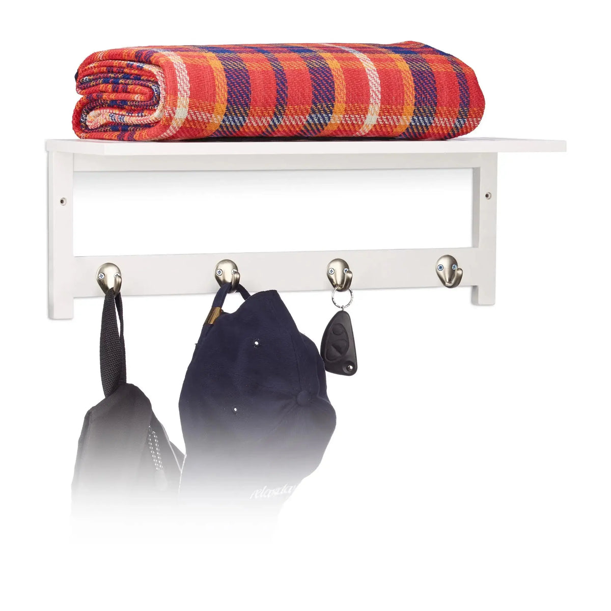 Wandregal mit 4 Haken Weiss-Silber von Relaxdays