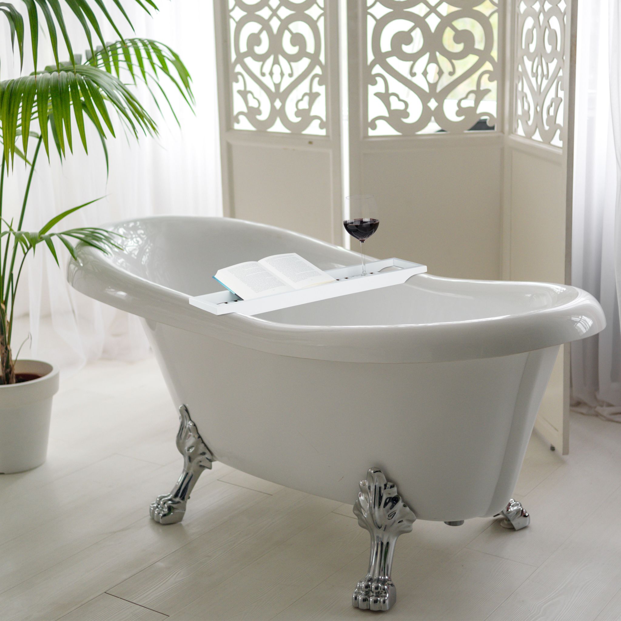 Badewannenablage Bambus weiss lackiert Weiss von Relaxdays