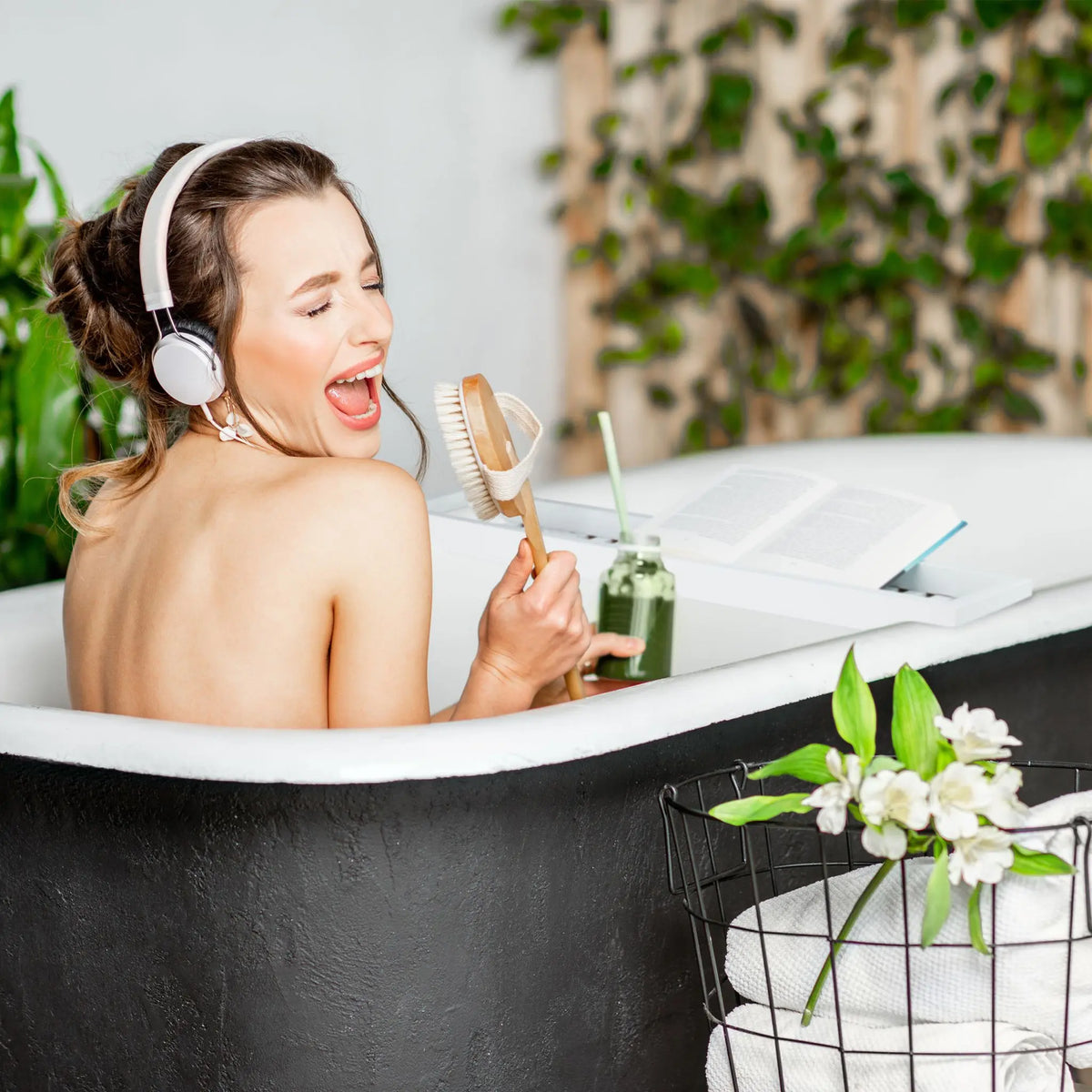 Badewannenablage Bambus weiss lackiert Weiss von Relaxdays