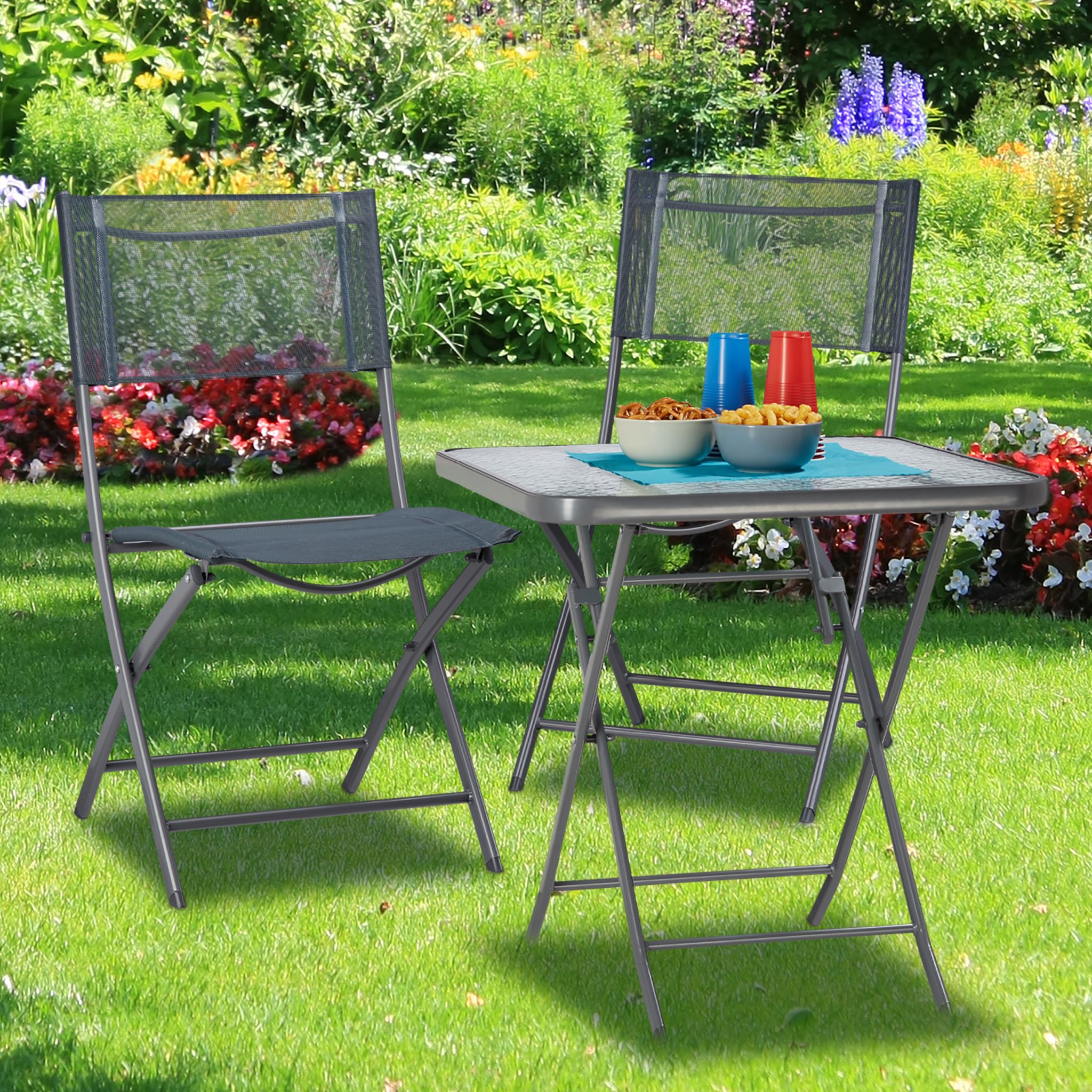 Balkontisch klappbar mit Glas STRUK Transparent-Grau von Relaxdays