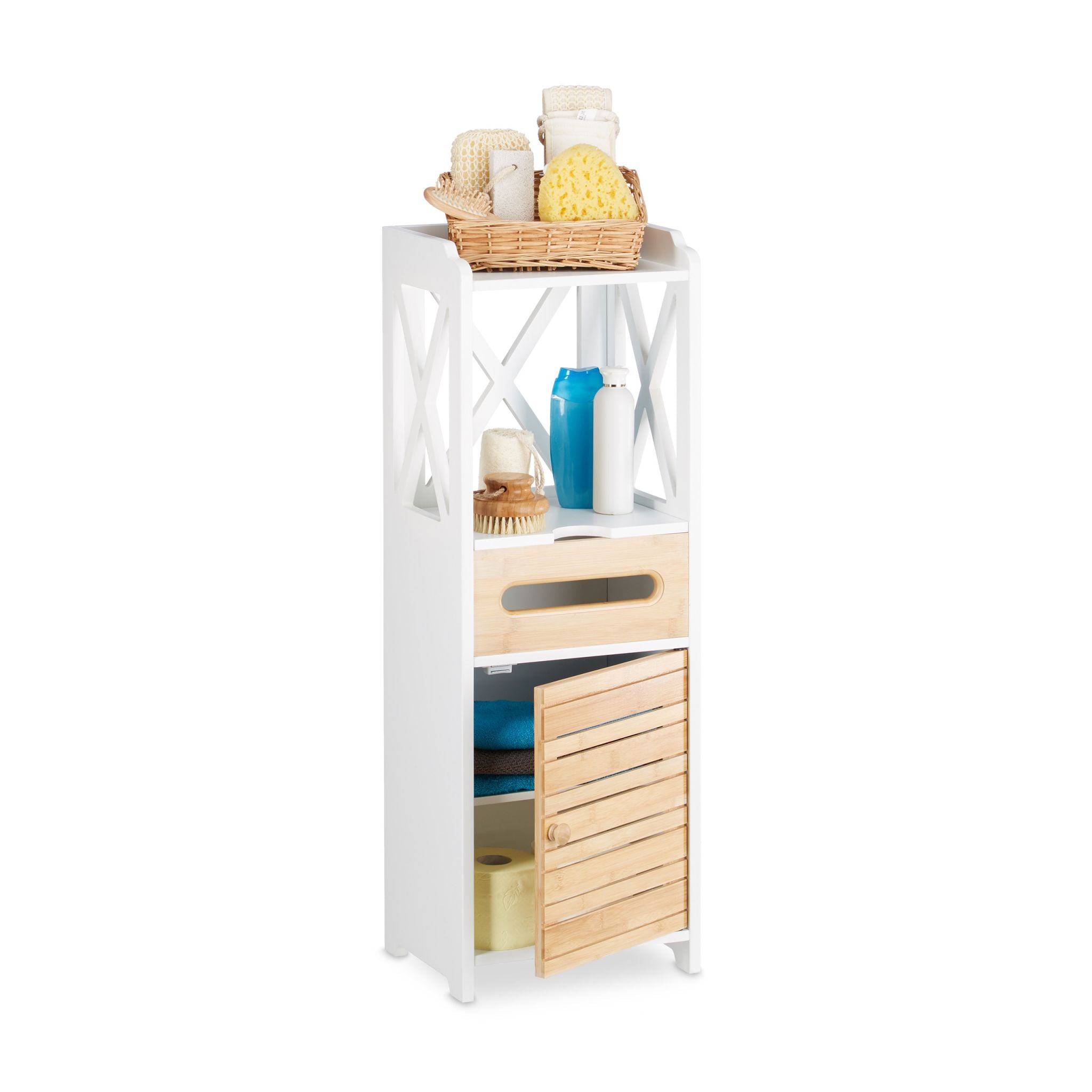 Beistellschrank klein mit 5 Ablagen Weiss-Hellbraun von Relaxdays