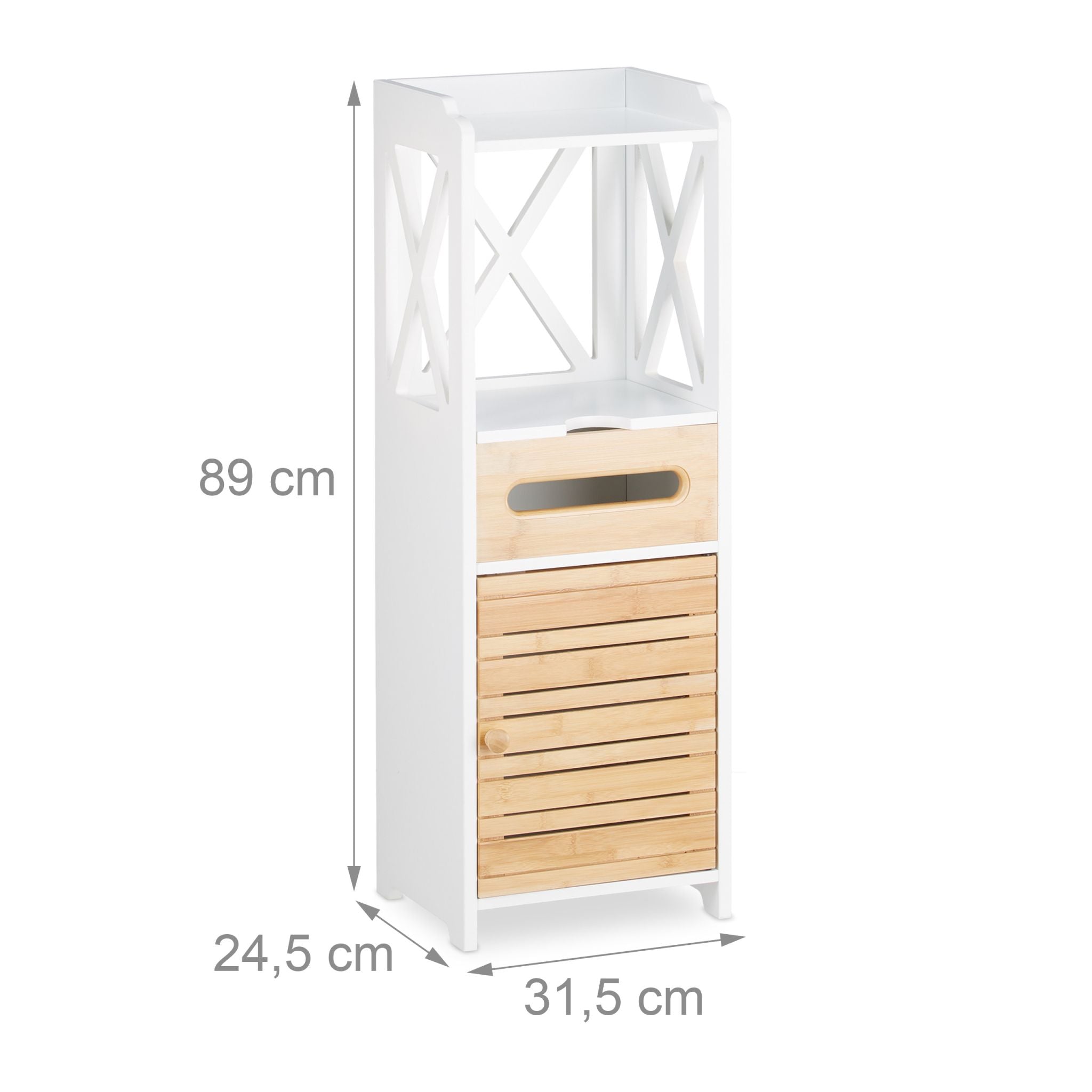 Beistellschrank klein mit 5 Ablagen Weiss-Hellbraun von Relaxdays