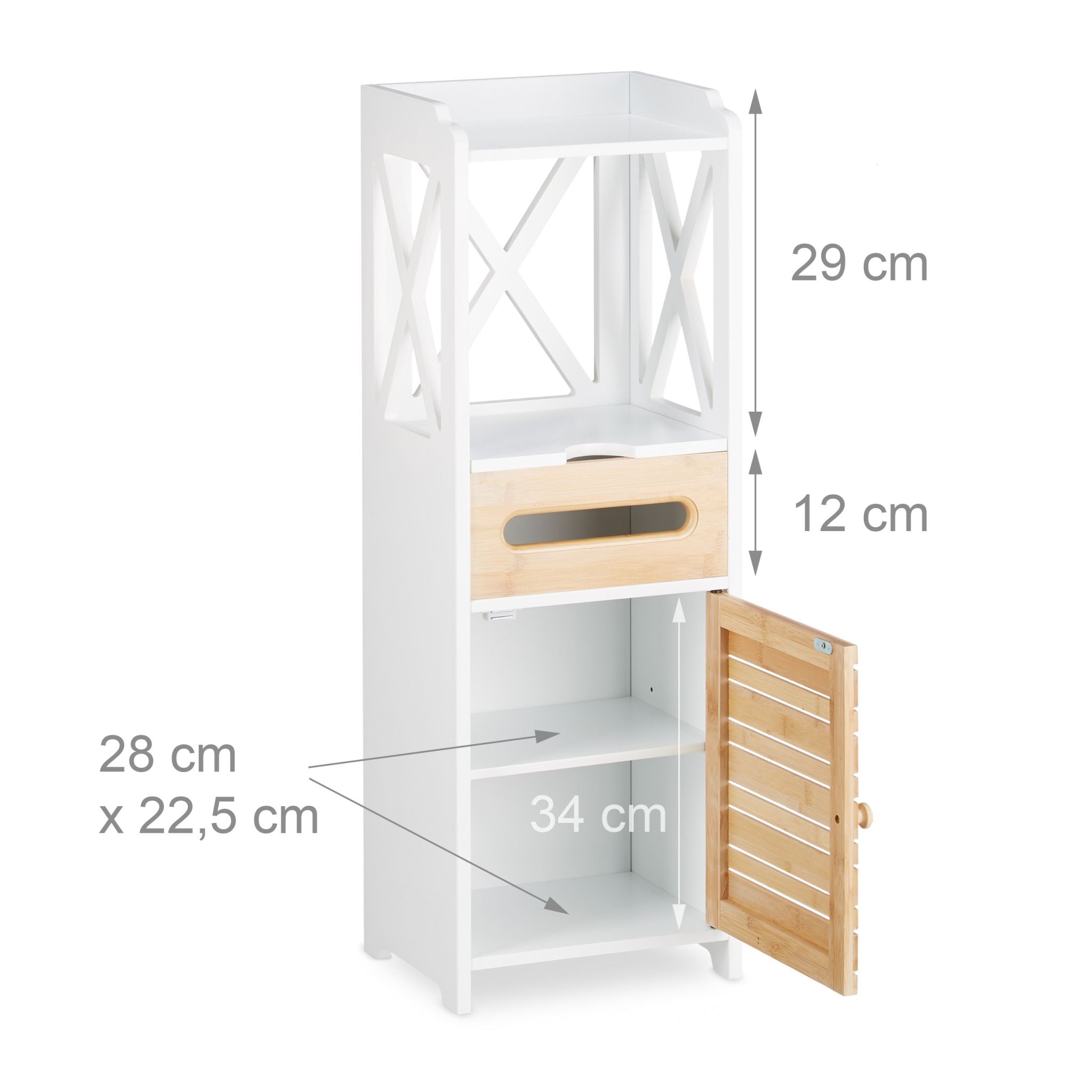 Beistellschrank klein mit 5 Ablagen Weiss-Hellbraun von Relaxdays
