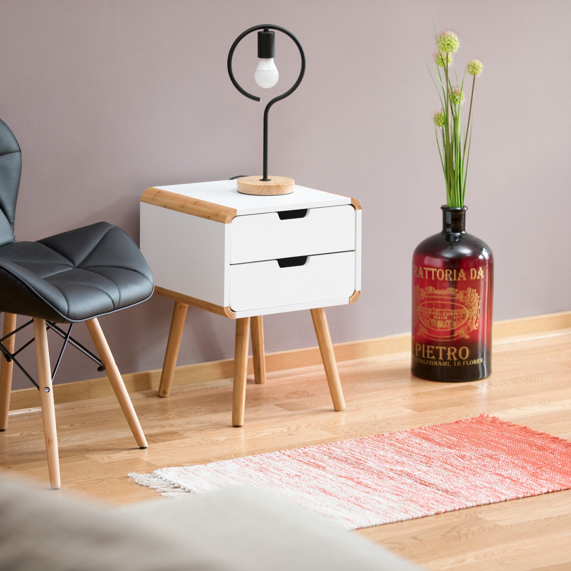 Nachttisch mit 2 Schubladen Weiss-Hellbraun von Relaxdays