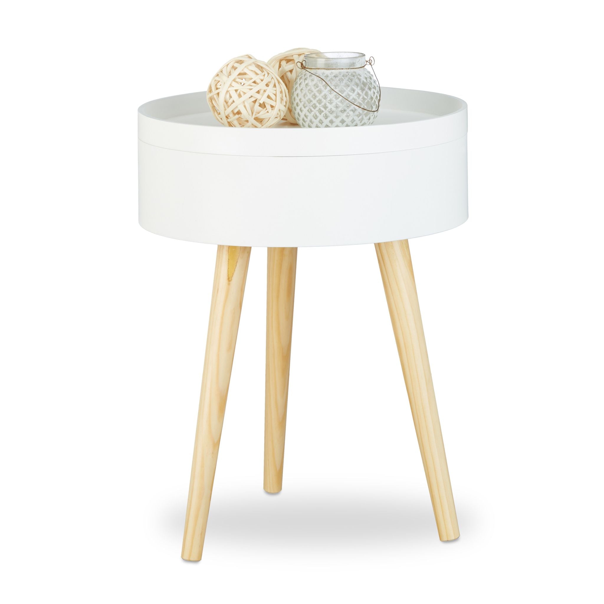 Beistelltisch skandinavisch mit Tablett Weiss-Hellbraun von Relaxdays