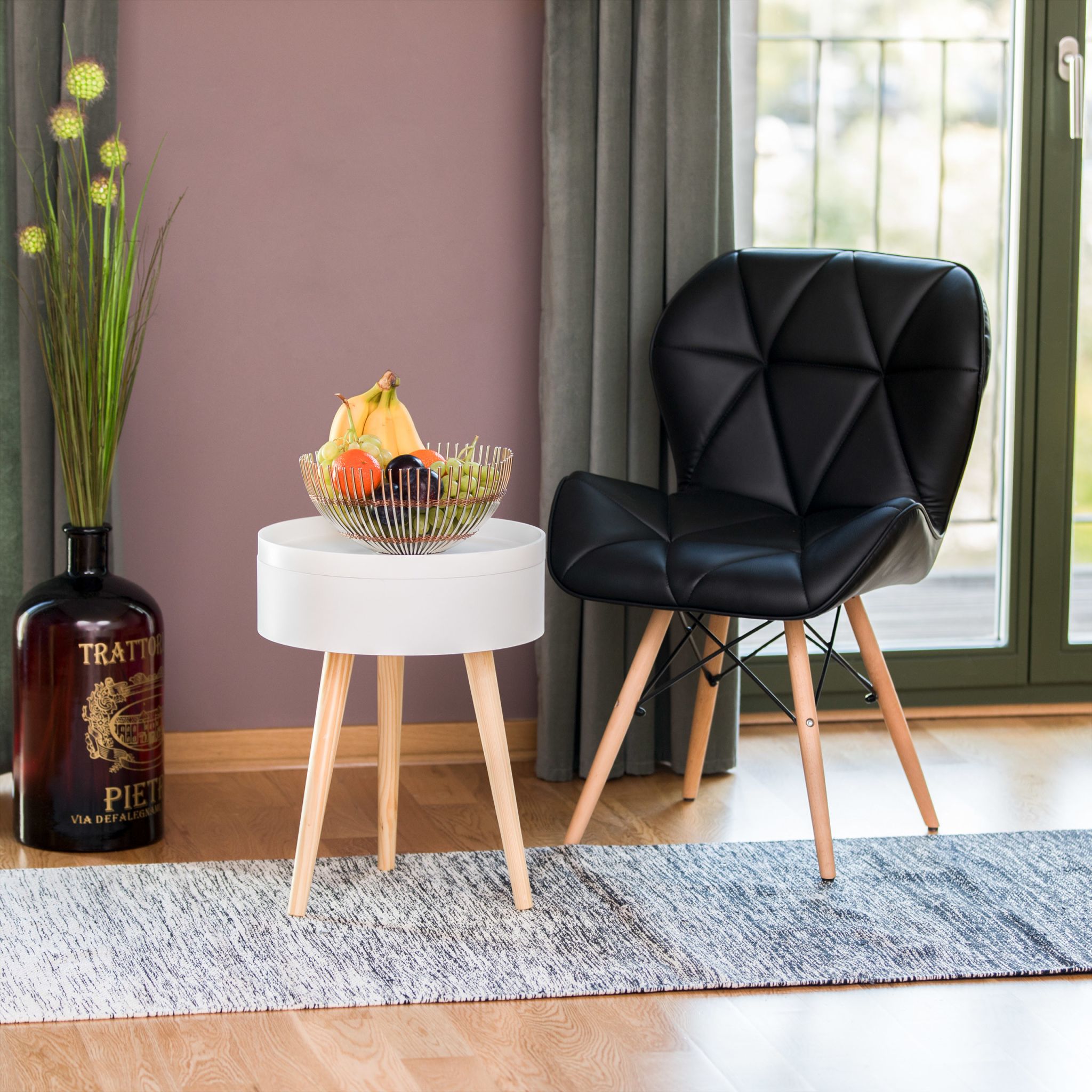 Beistelltisch skandinavisch mit Tablett Weiss-Hellbraun von Relaxdays
