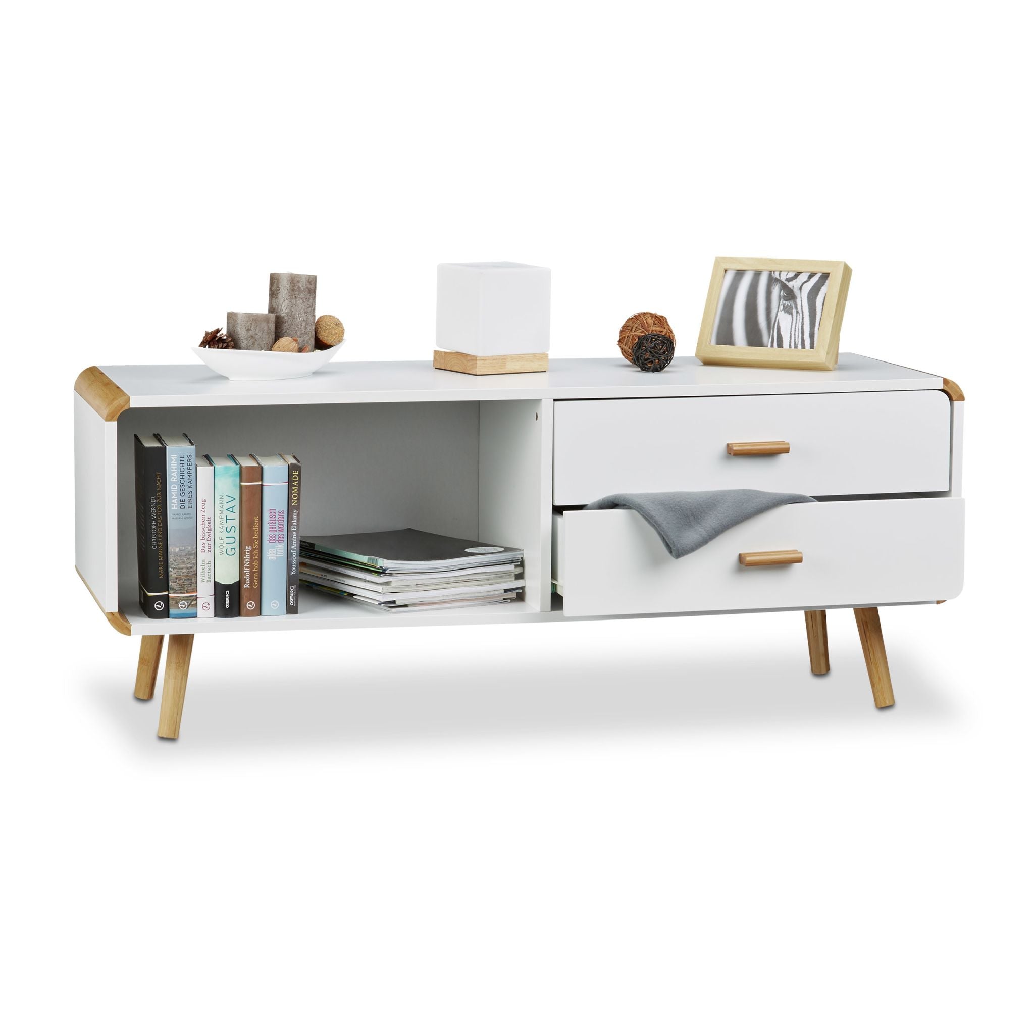 Sideboard mit abgerundeten Ecken Weiss-Hellbraun von Relaxdays