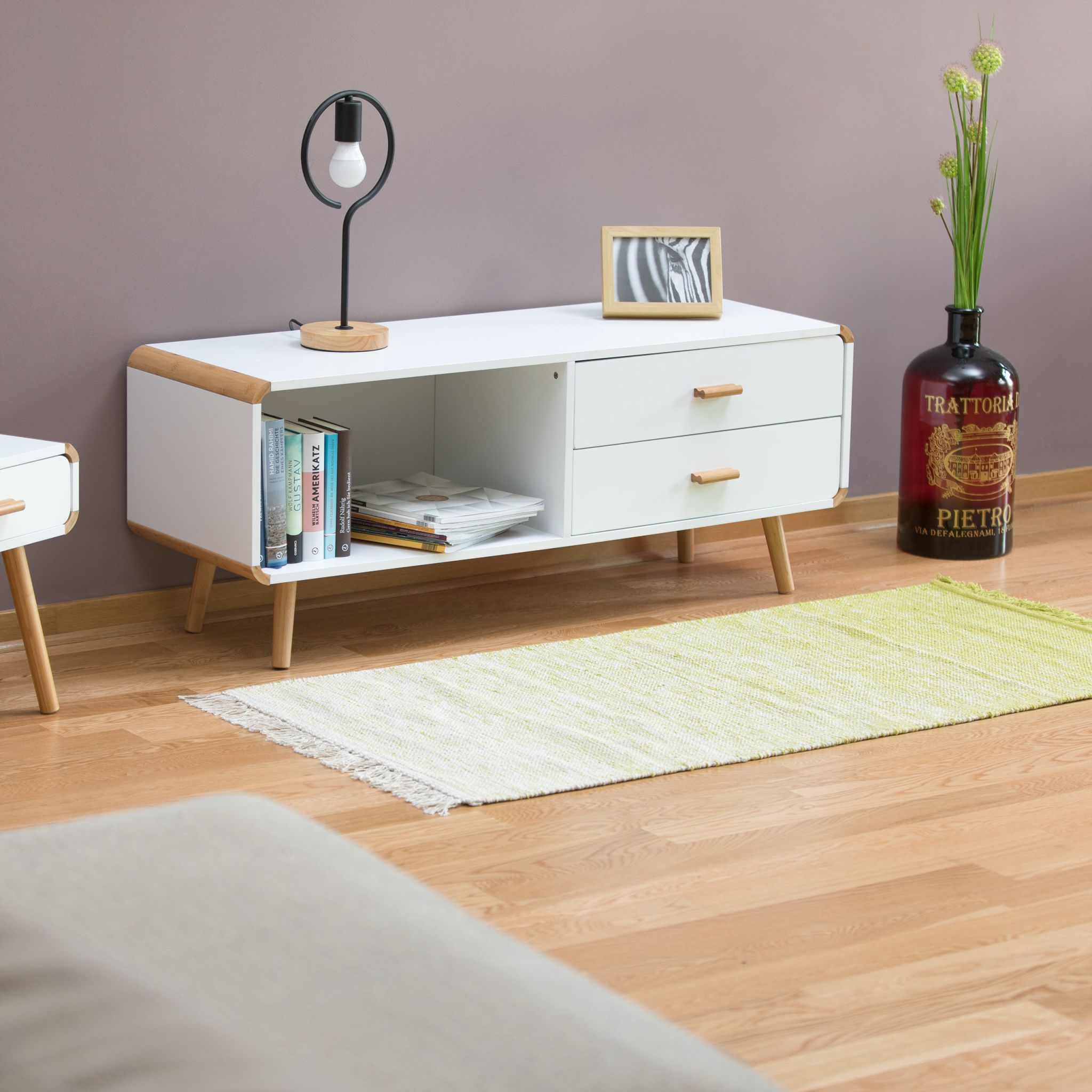 Sideboard mit abgerundeten Ecken Weiss-Hellbraun von Relaxdays