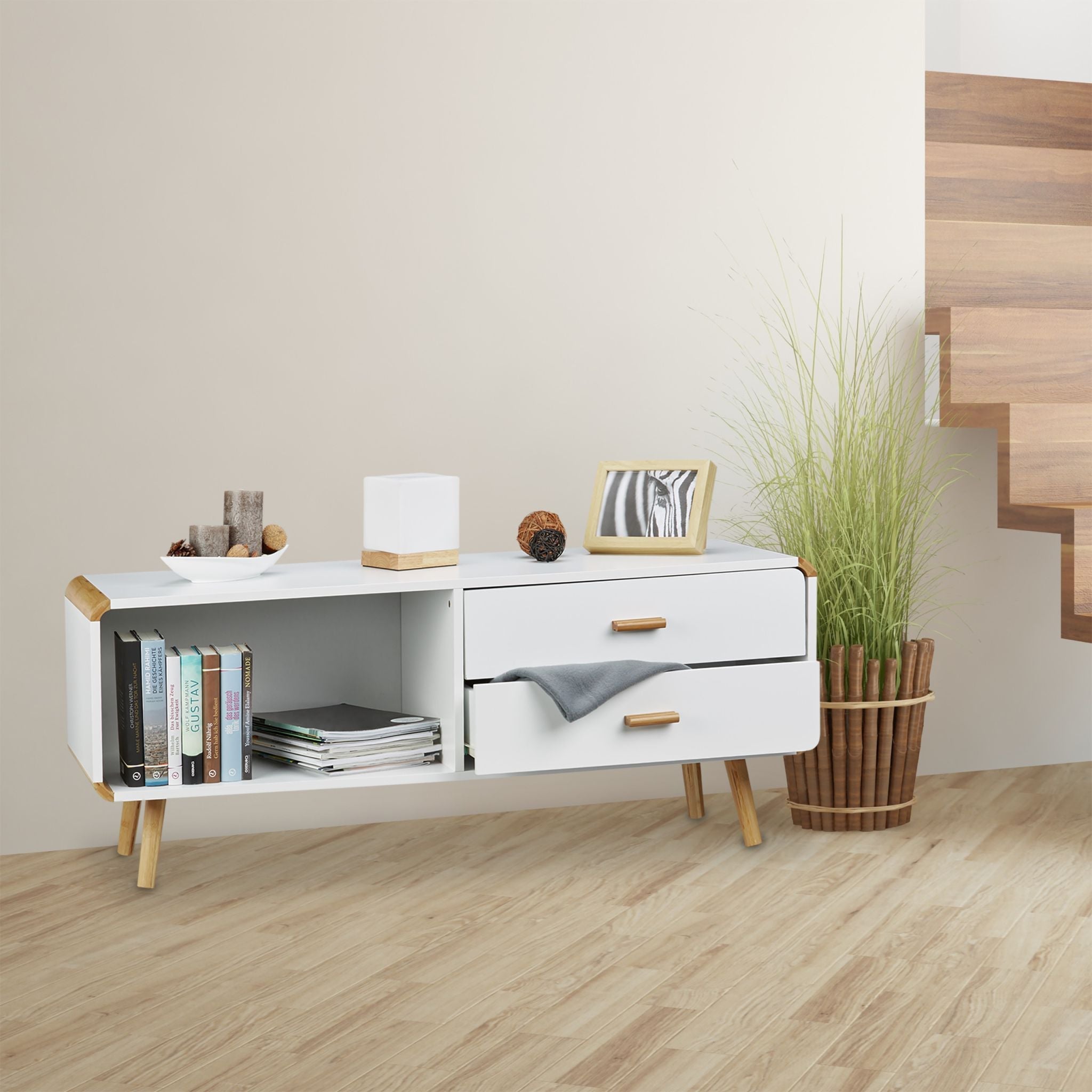 Sideboard mit abgerundeten Ecken Weiss-Hellbraun von Relaxdays