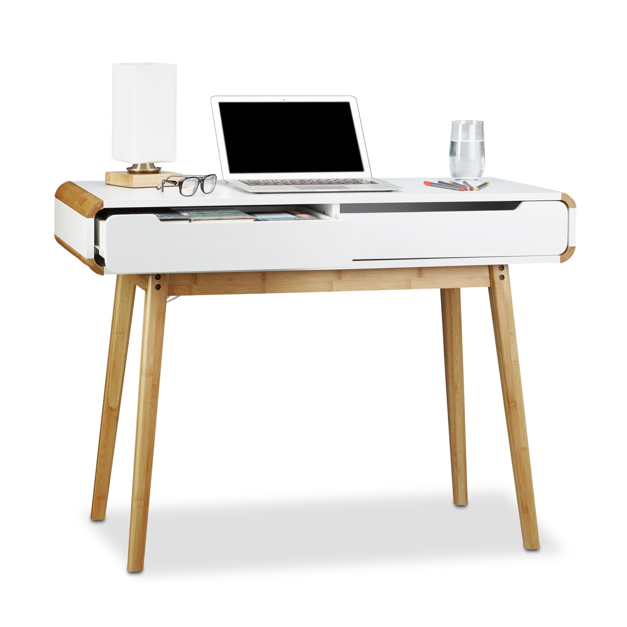 Schreibtisch mit Schubladen in Weiss Weiss-Hellbraun von Relaxdays