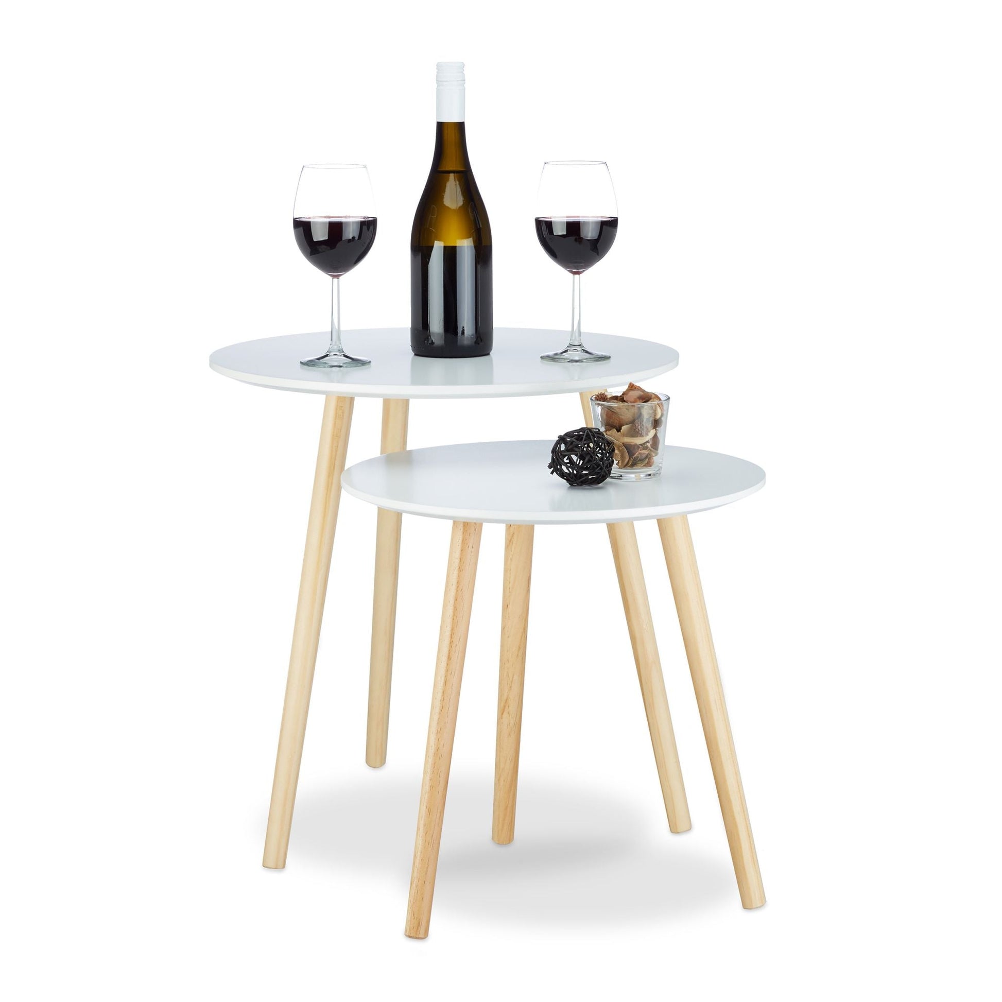 Beistelltisch 2er-Set Skandinavisch Weiss-Hellbraun von Relaxdays