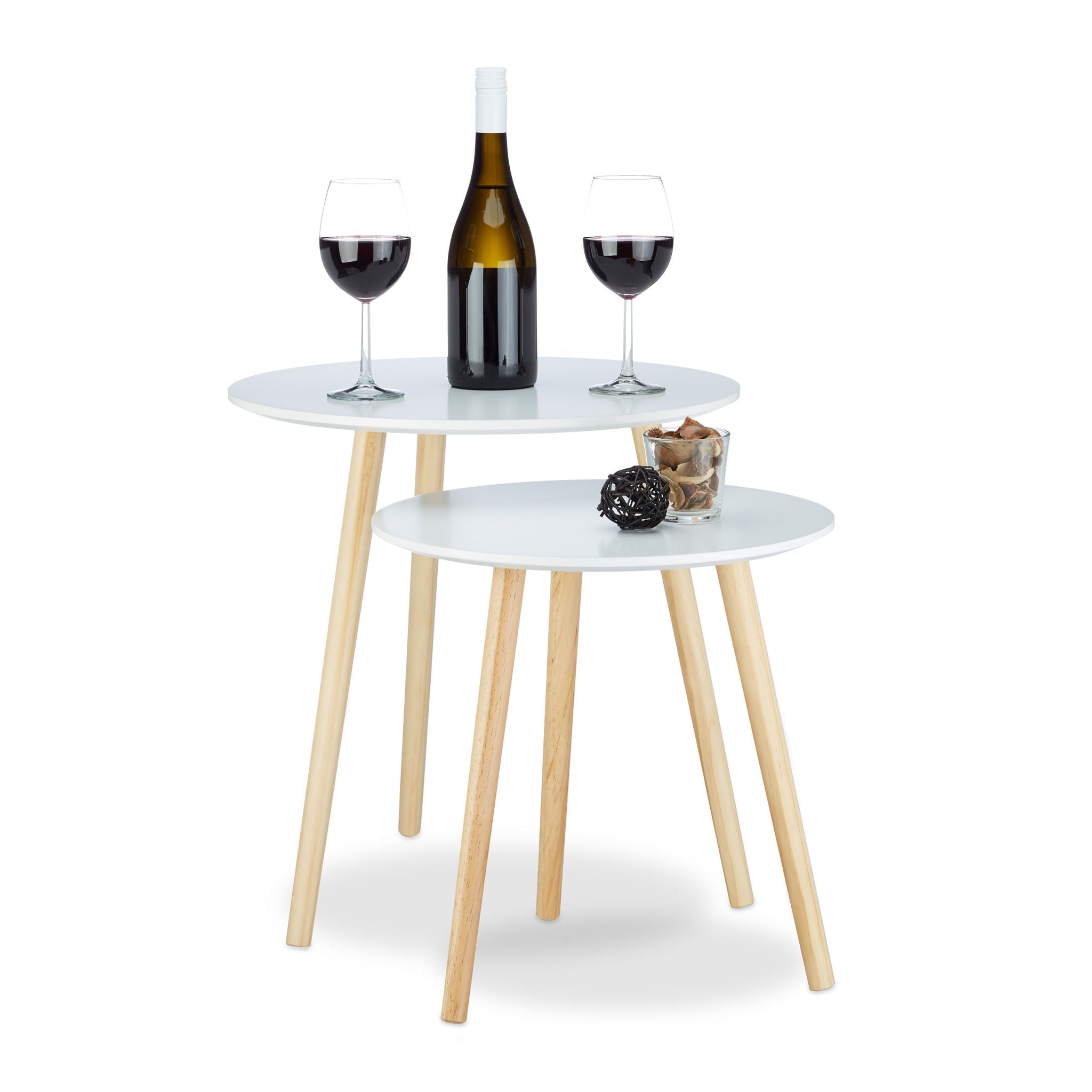 Beistelltisch 2er-Set Skandinavisch Weiss-Hellbraun von Relaxdays