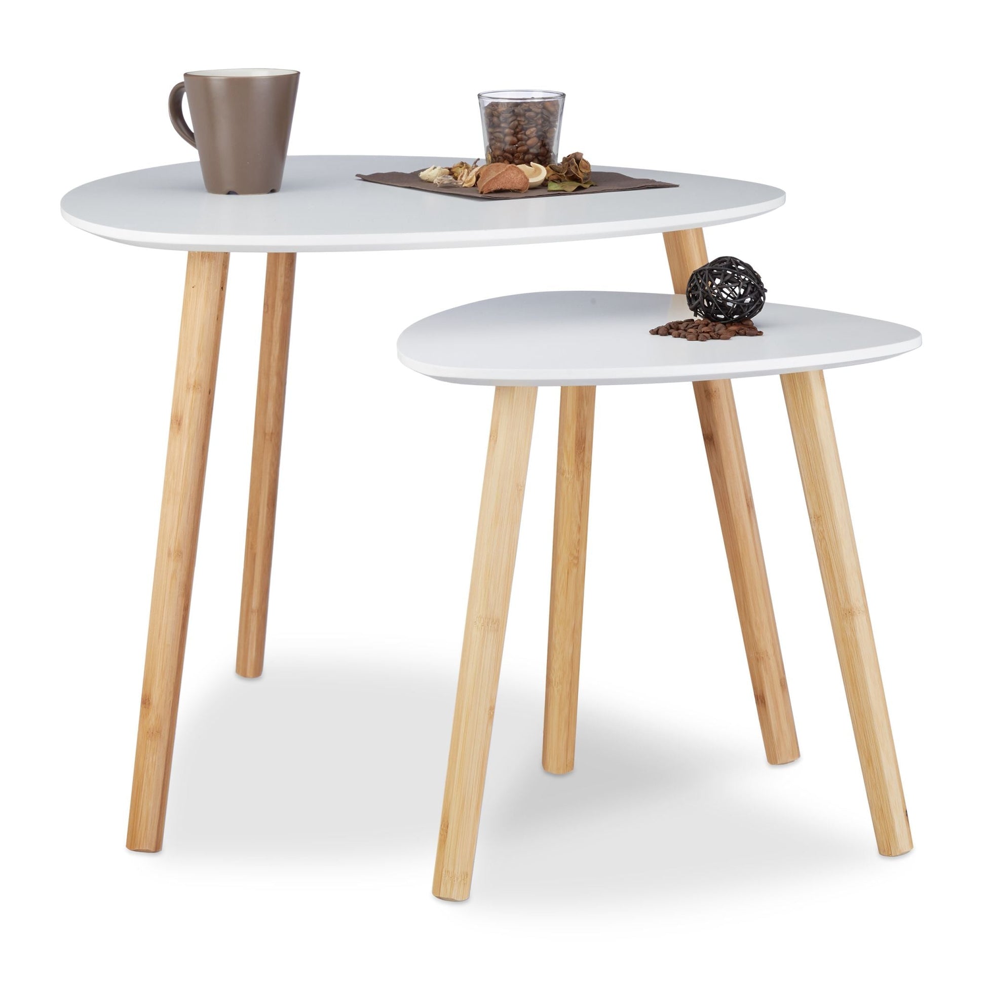 Satztisch 2er-Set nordischen Design Weiss-Hellbraun von Relaxdays