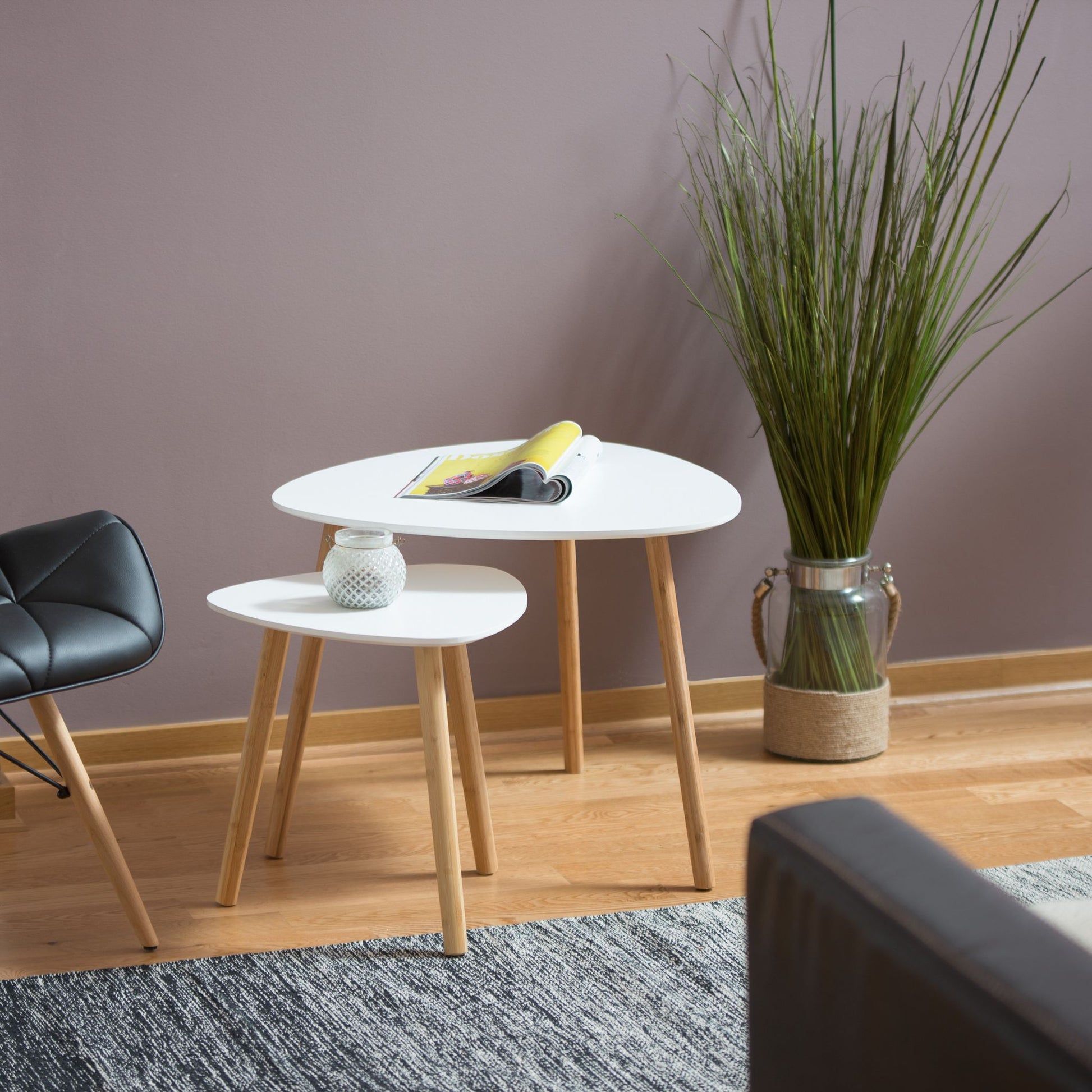 Satztisch 2er-Set nordischen Design Weiss-Hellbraun von Relaxdays