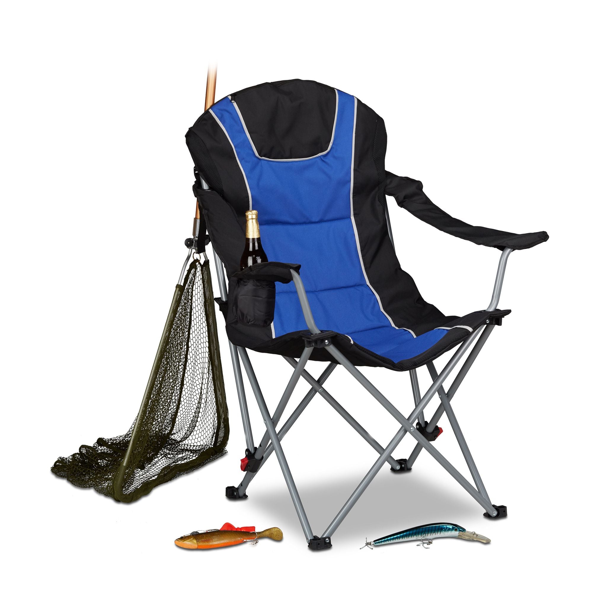 Campingstuhl faltbar mit Polsterung Blau-Schwarz-Silber von Relaxdays