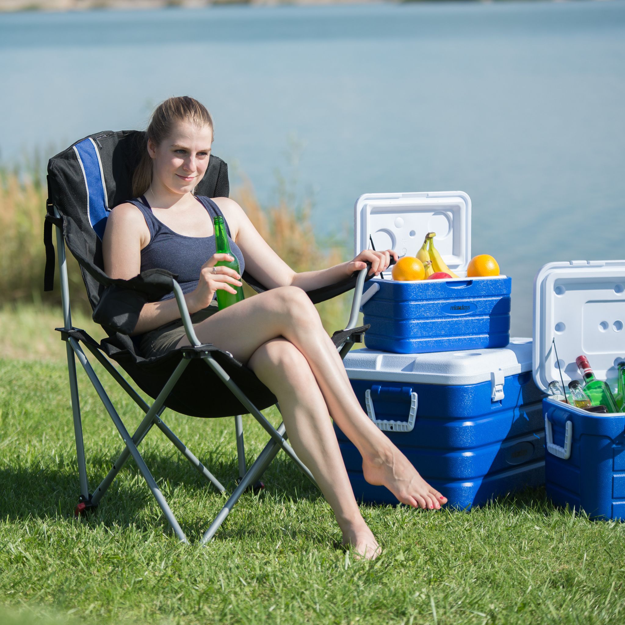 Campingstuhl faltbar mit Polsterung Blau-Schwarz-Silber von Relaxdays