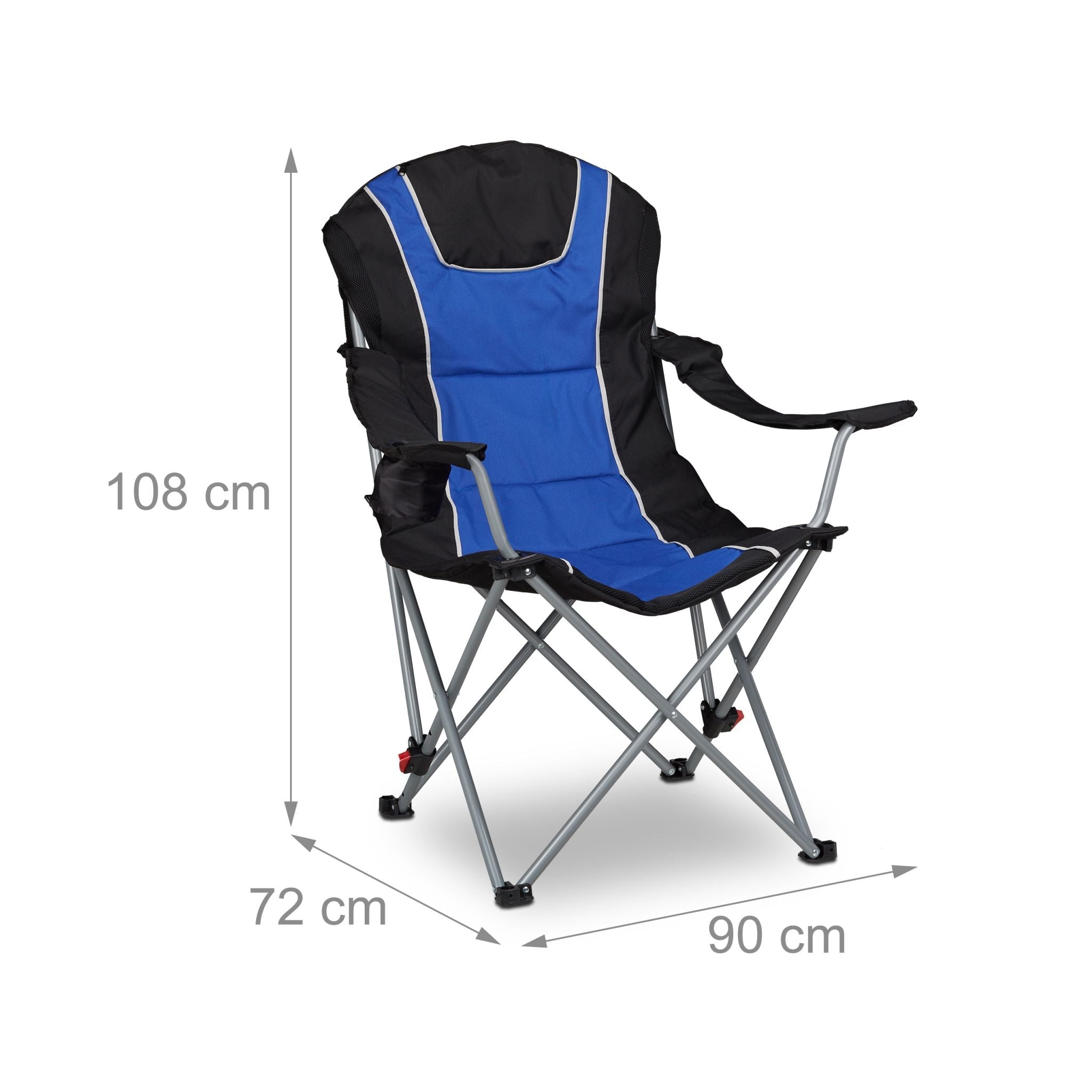 Campingstuhl faltbar mit Polsterung Blau-Schwarz-Silber von Relaxdays