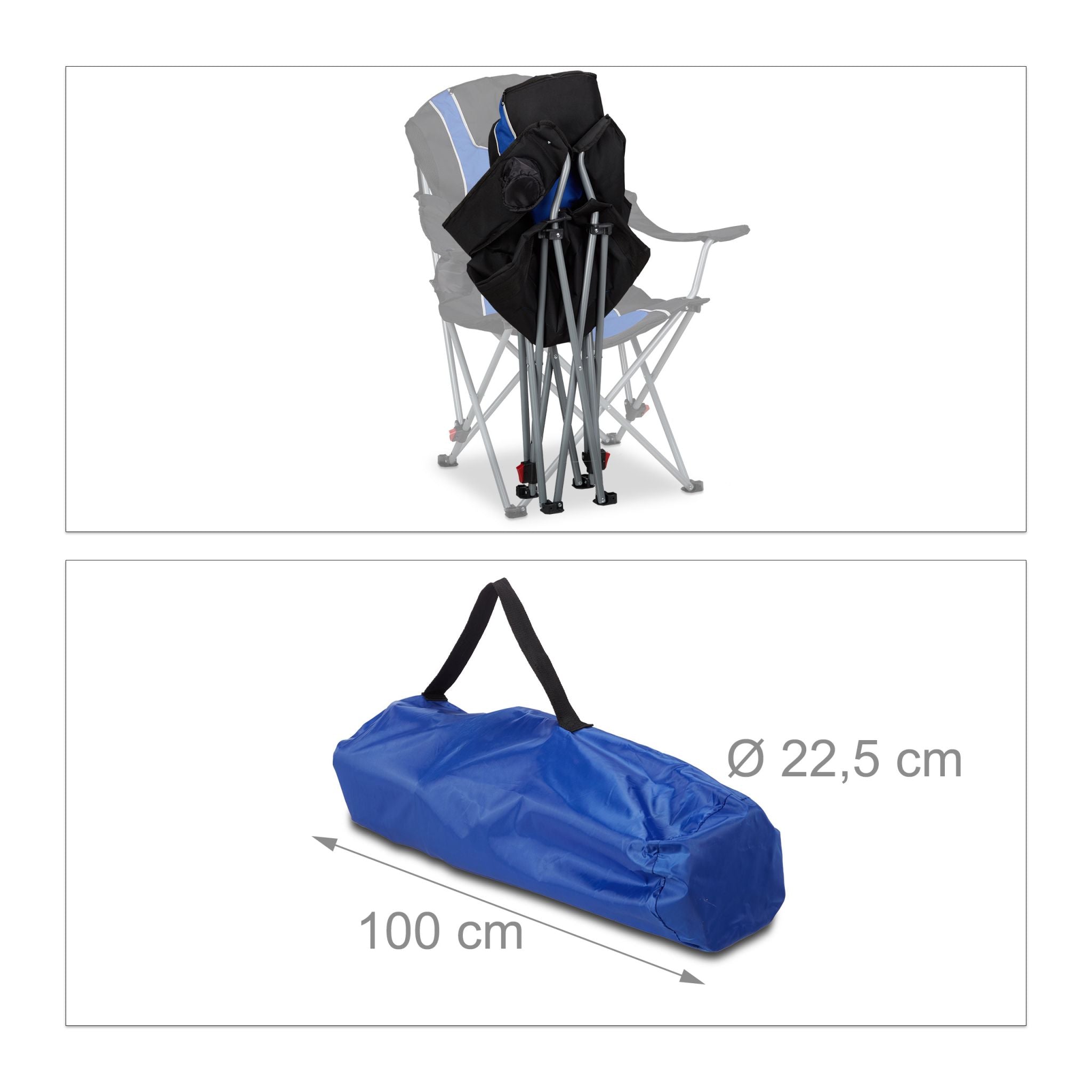Campingstuhl faltbar mit Polsterung Blau-Schwarz-Silber von Relaxdays