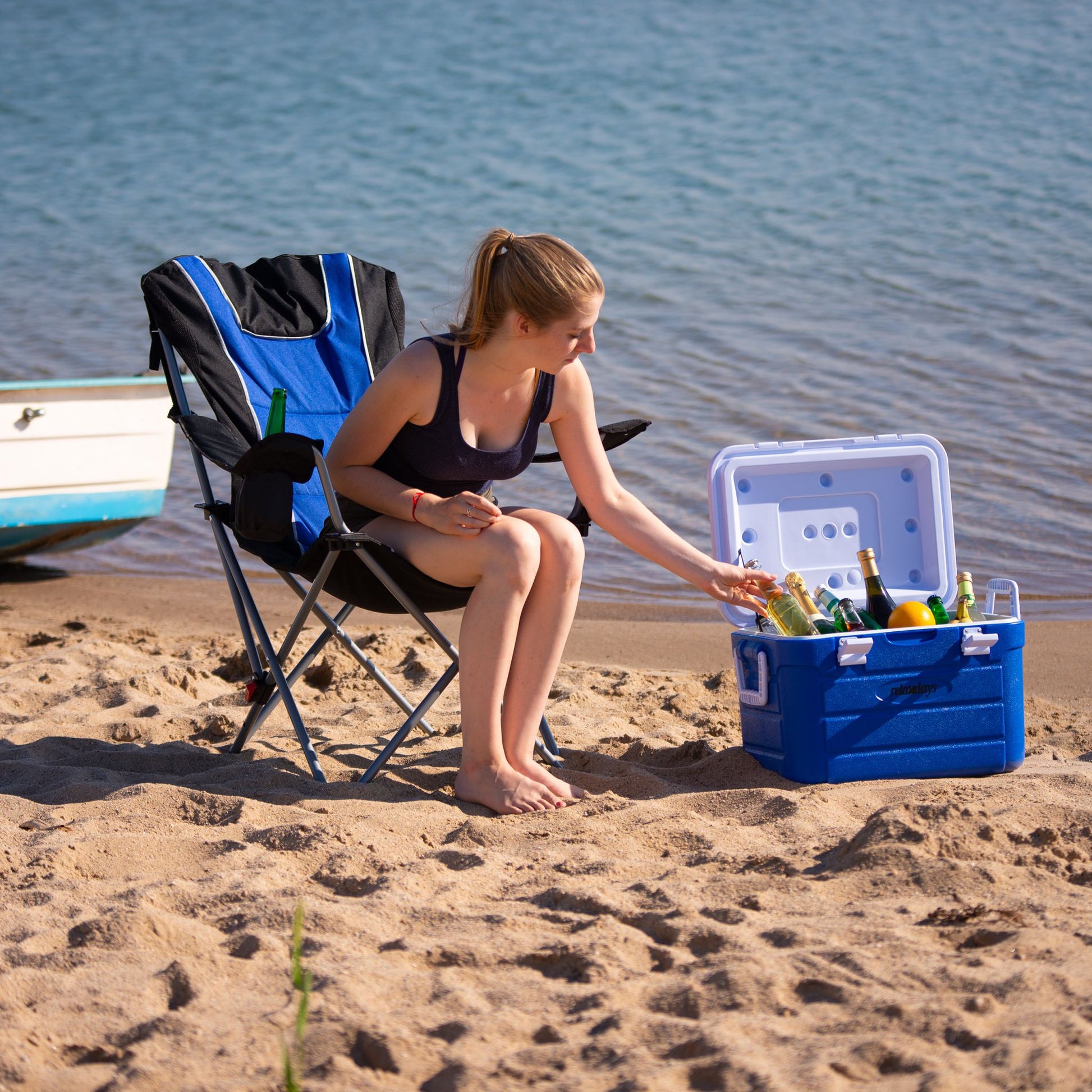 Campingstuhl faltbar mit Polsterung Blau-Schwarz-Silber von Relaxdays