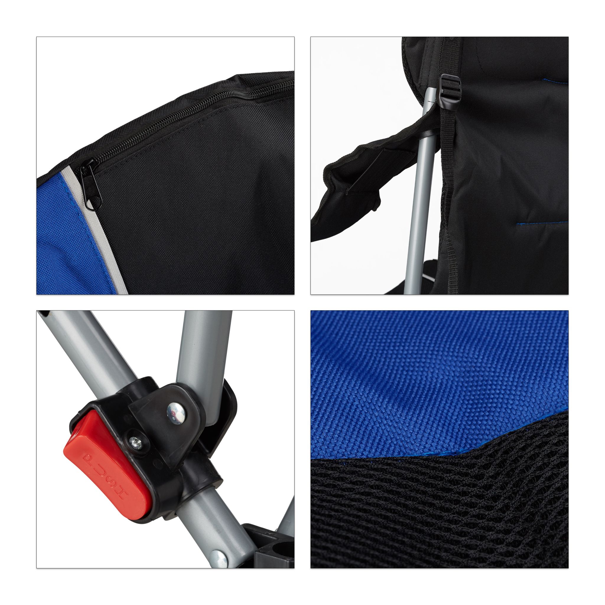 Campingstuhl faltbar mit Polsterung Blau-Schwarz-Silber von Relaxdays